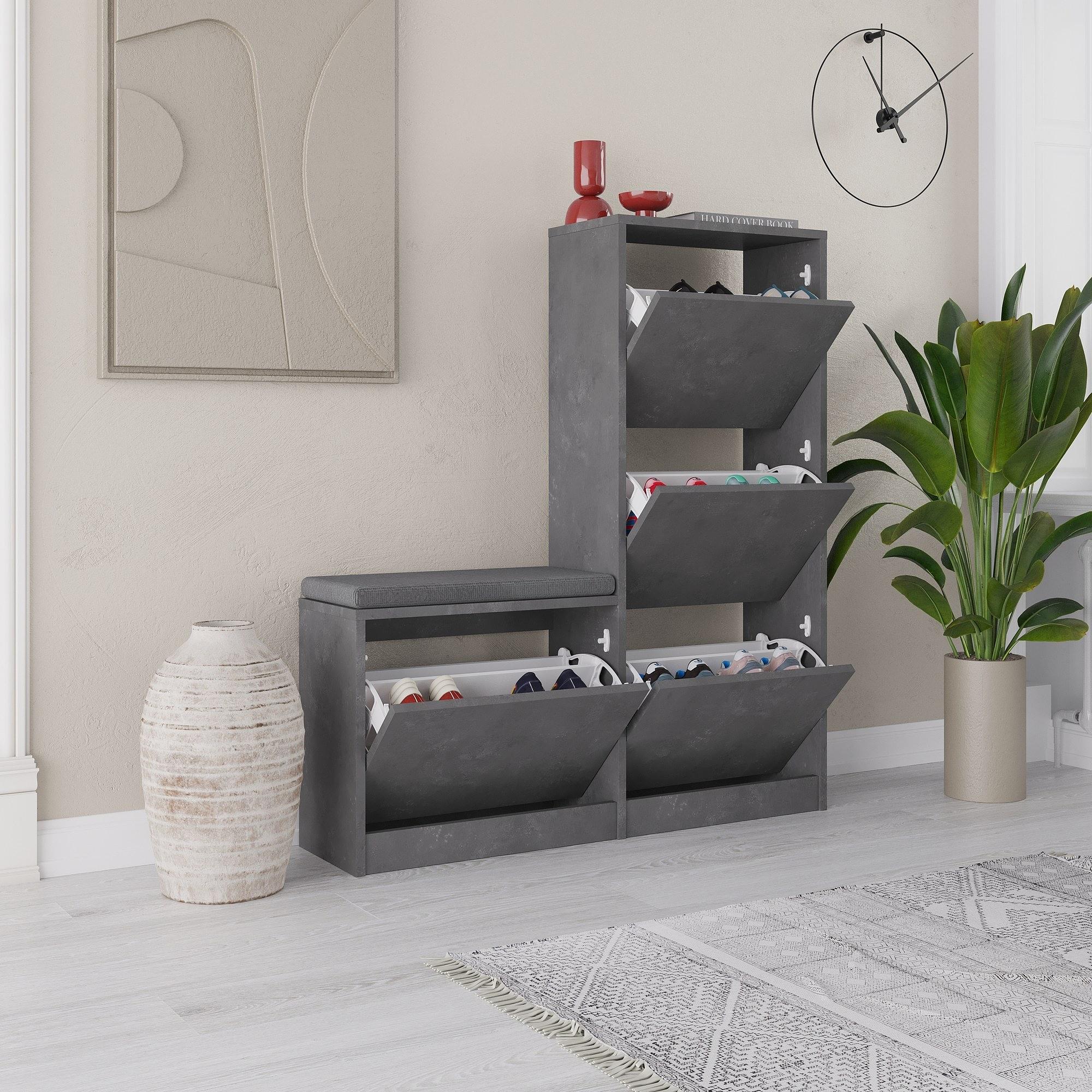 Dude Schuhschrank Holzfurnier Grau 2