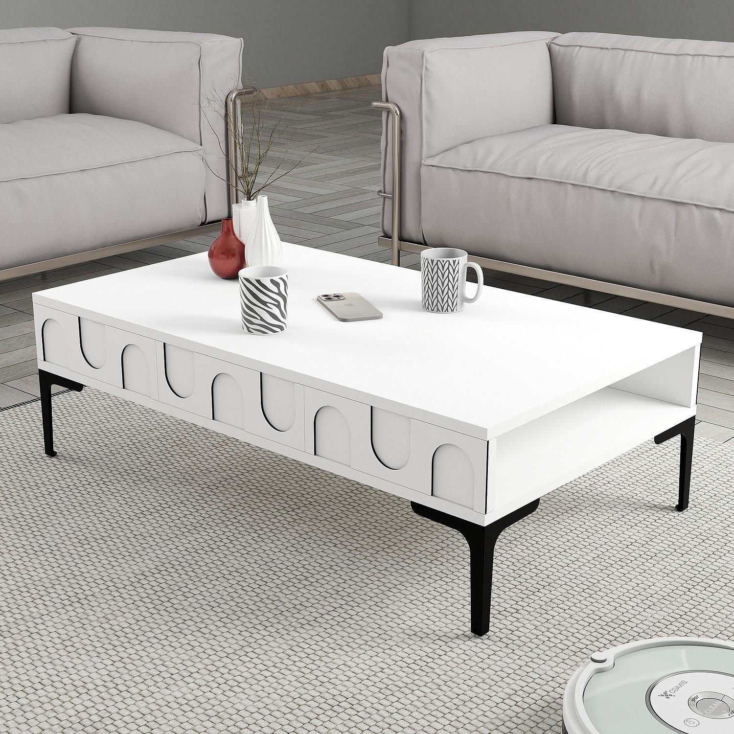 Lyon 32 Couchtisch Holzfurnier Weiß Schwarz 1