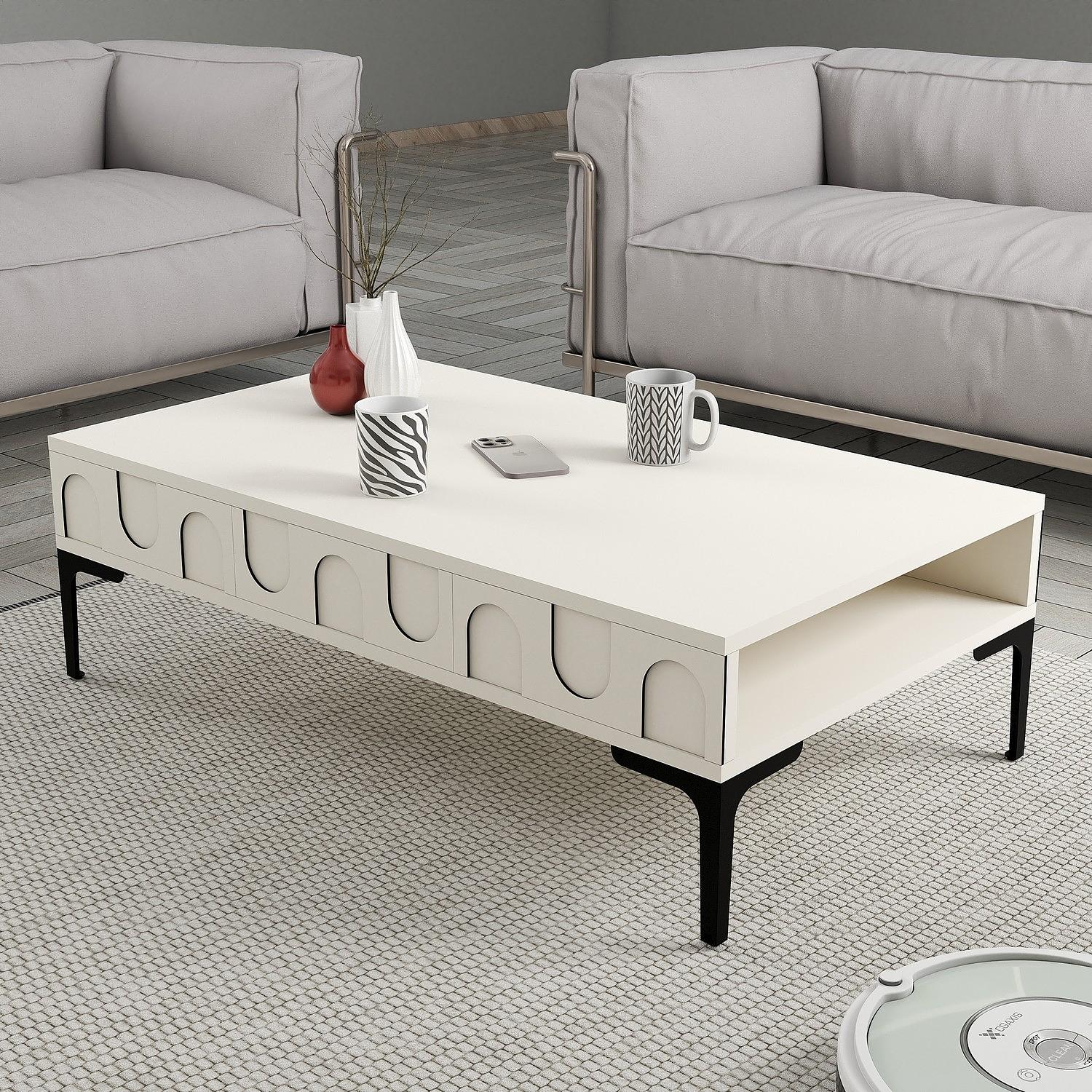 Lyon 32 Couchtisch Holzfurnier Creme Schwarz 1