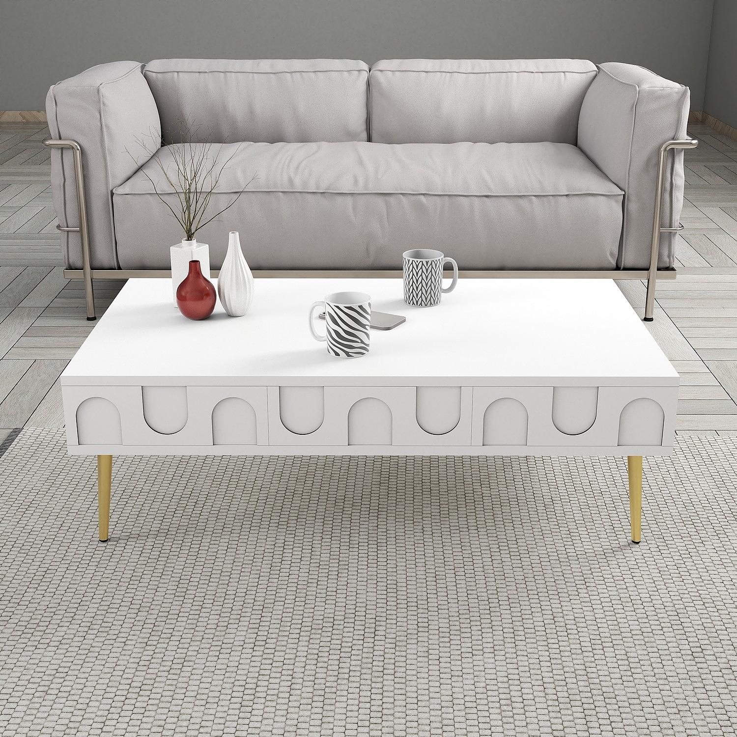 Lyon 33 Couchtisch Holzfurnier Weiß Gold 2
