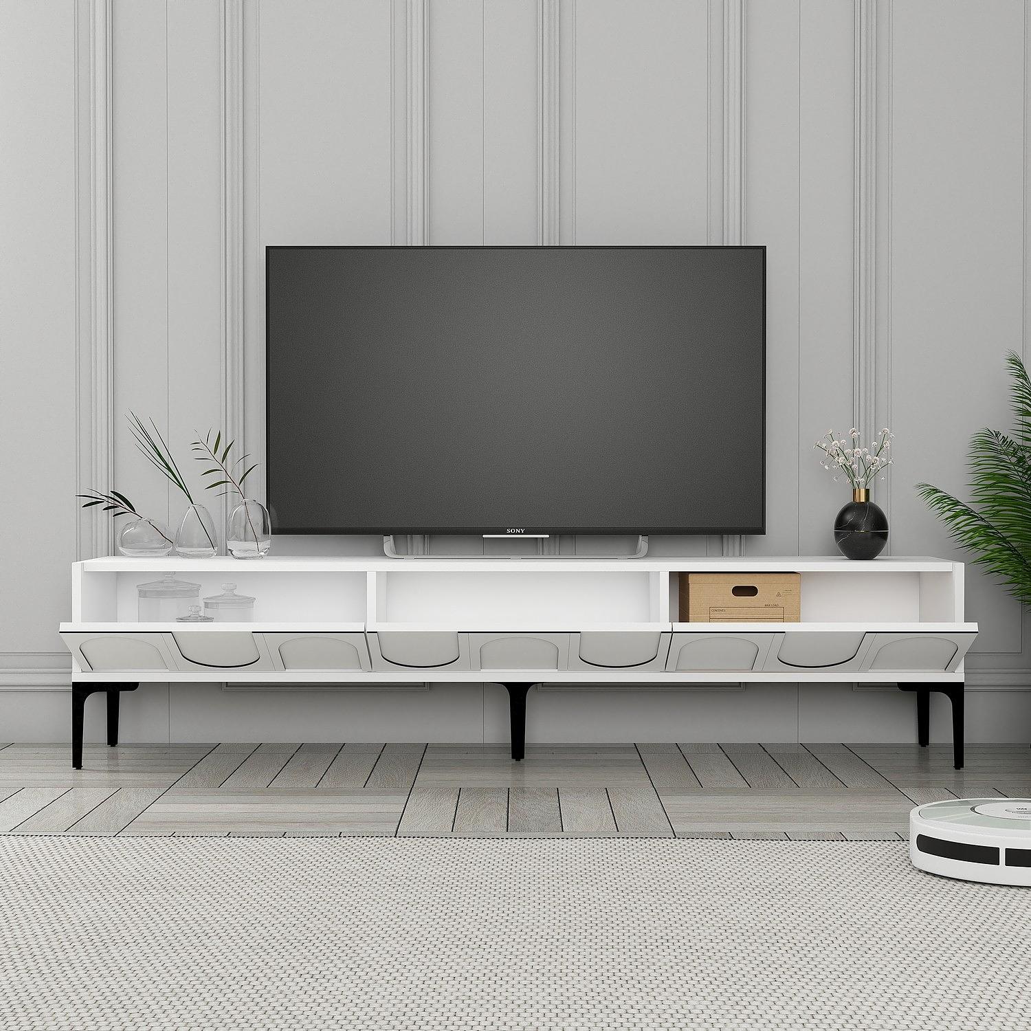 Lyon 42 TV cabinet Wood veneer White Black 2