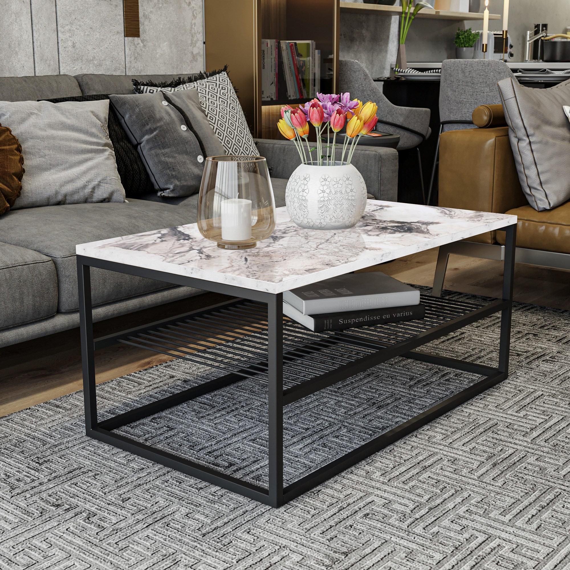 Asude Couchtisch Holzfurnier Weiß Schwarz 1