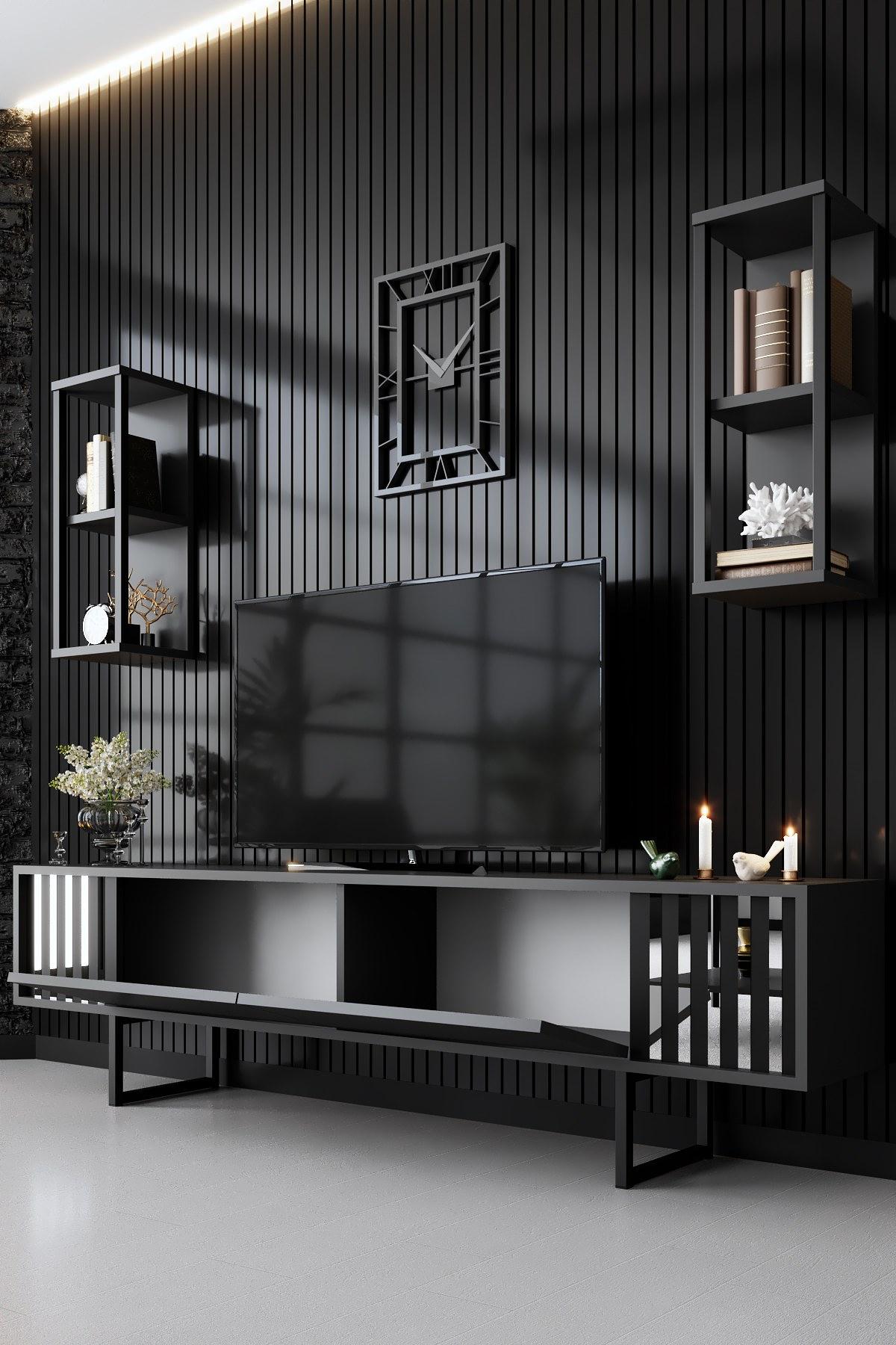 Chrome Line TV cabinet wood veneer anthracite black 3