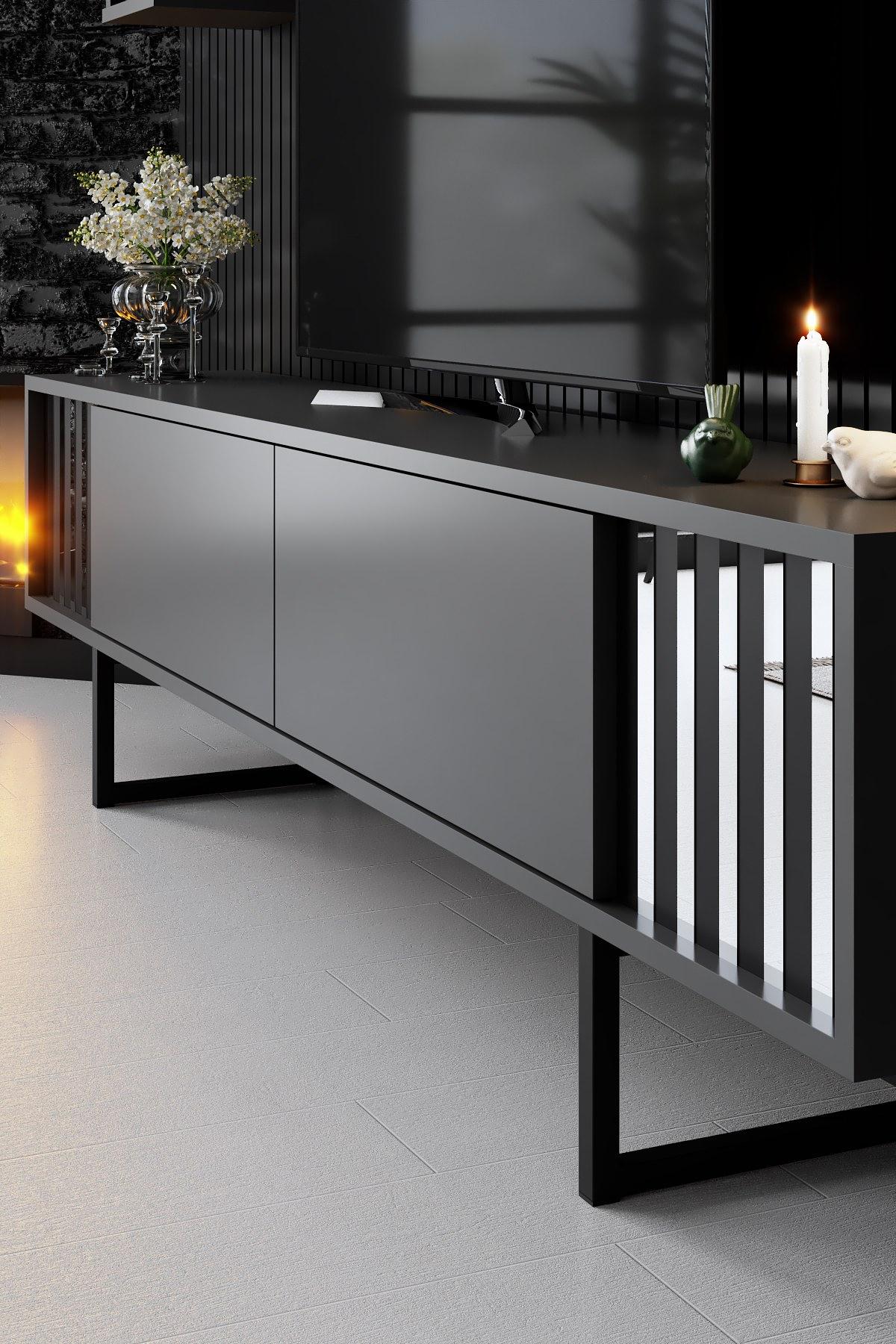 Chrome Line TV-Schrank Holzfurnier Anthrazit Schwarz 4