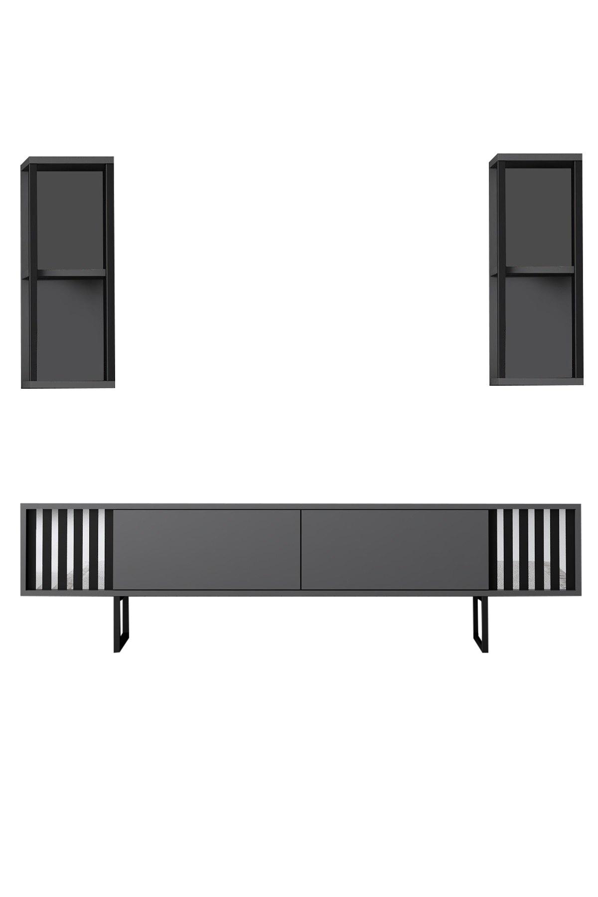Chrome Line TV cabinet wood veneer anthracite black 7