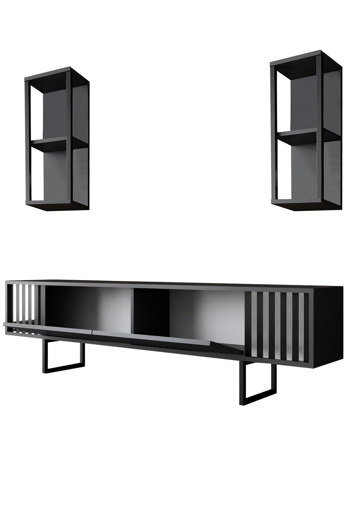 Chrome Line TV cabinet wood veneer anthracite black 8