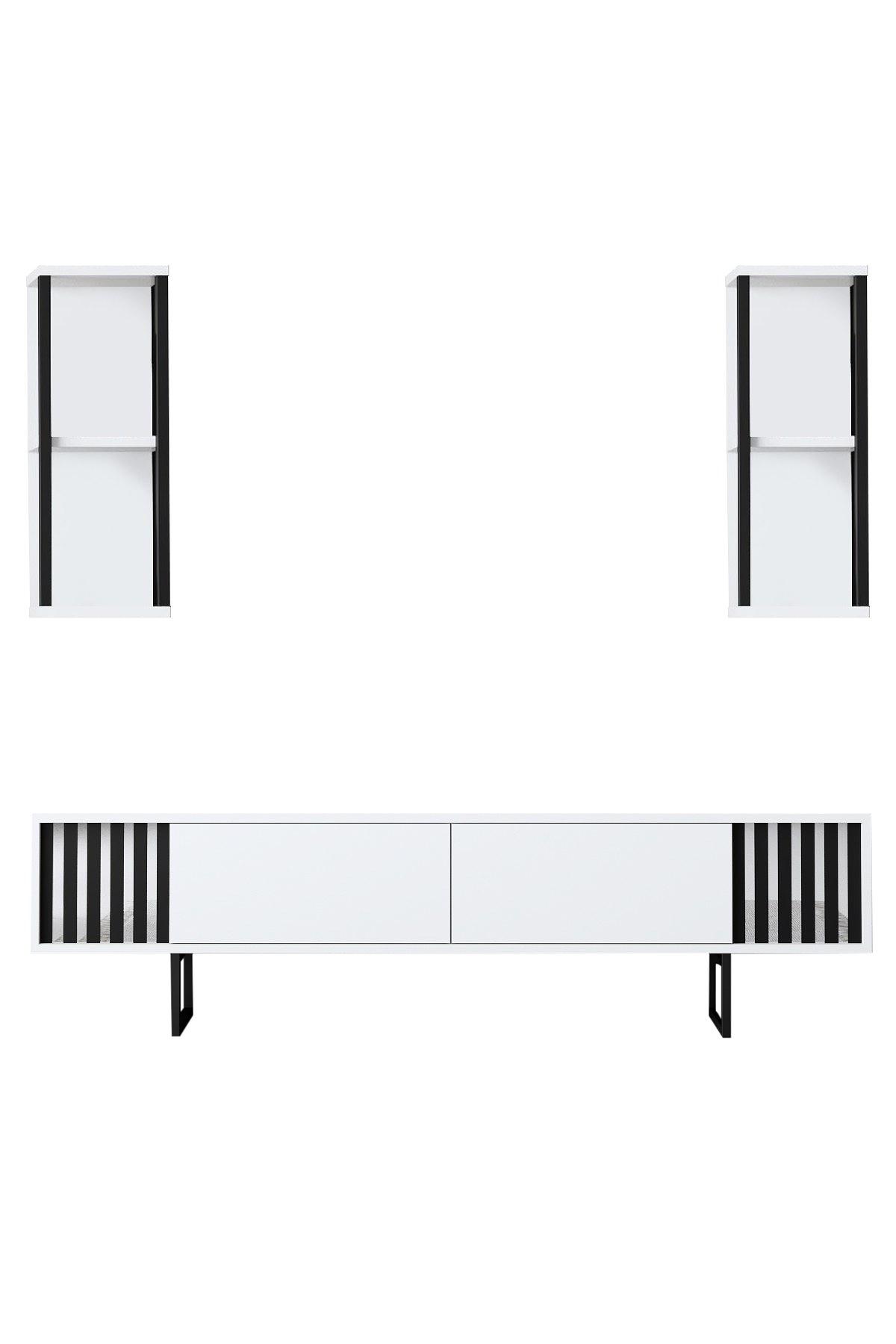 Chrome Line TV cabinet Wood veneer White Black 7