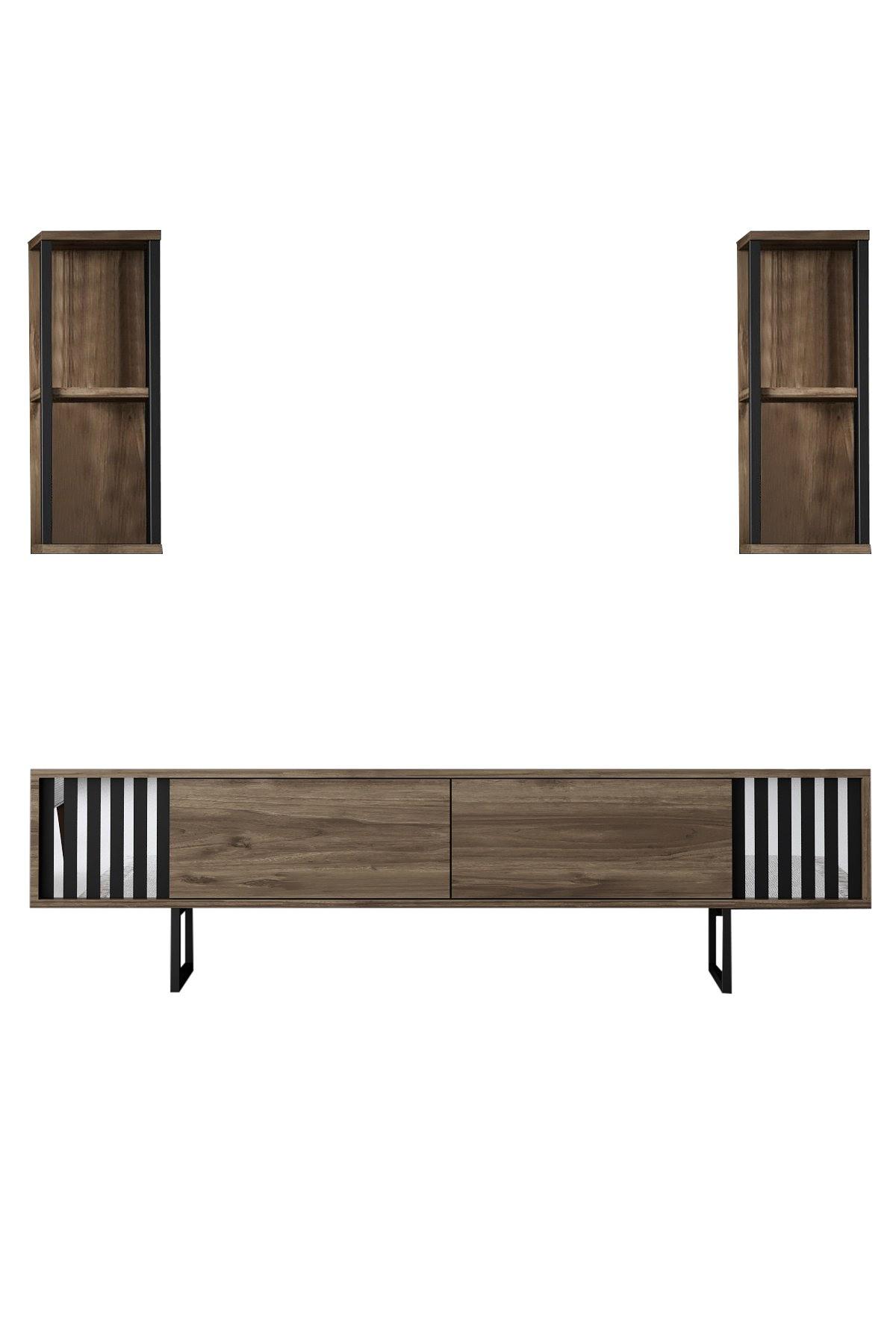Chrome Line TV cabinet Wood veneer Black 7