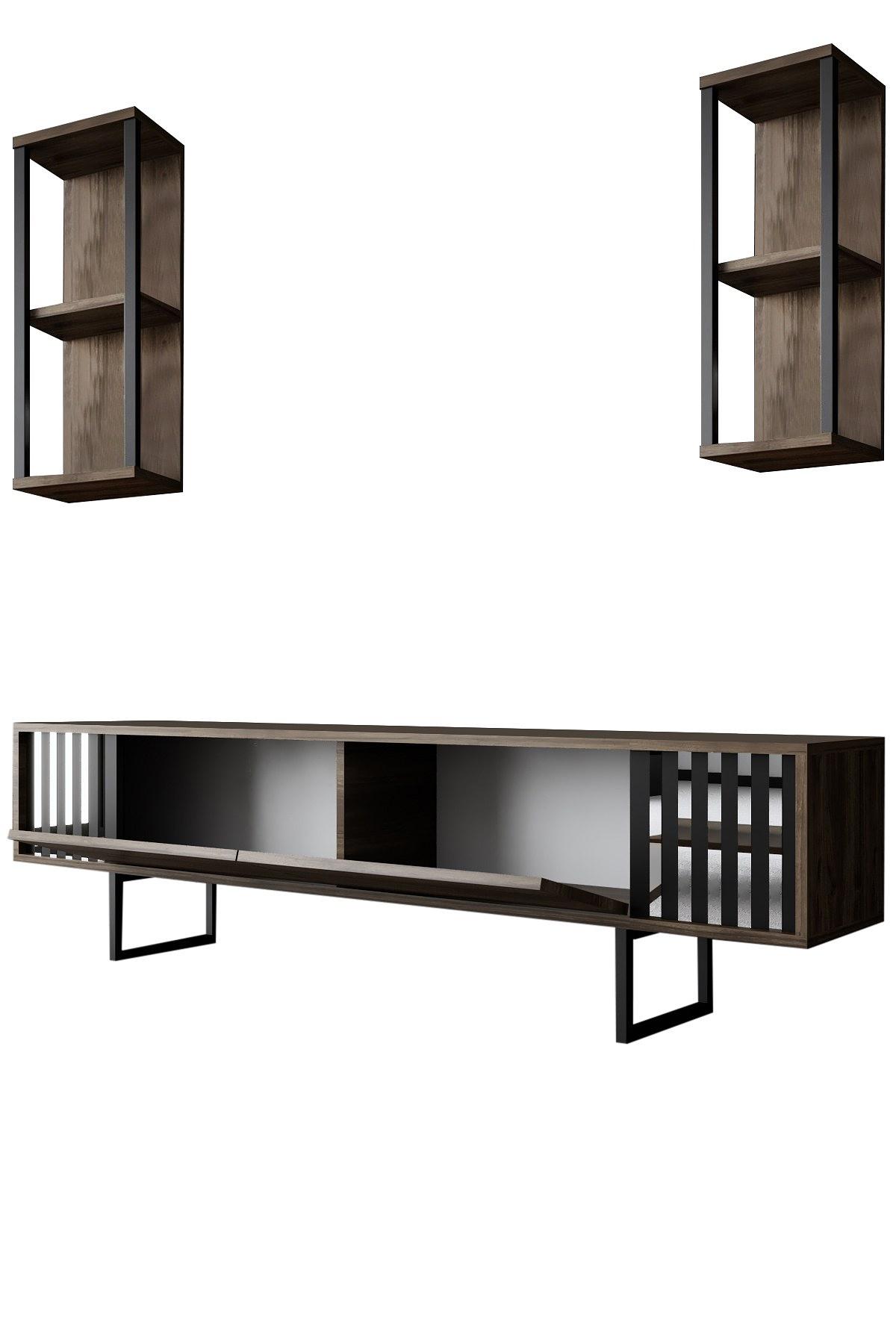 Chrome Line TV cabinet Wood veneer Black 8