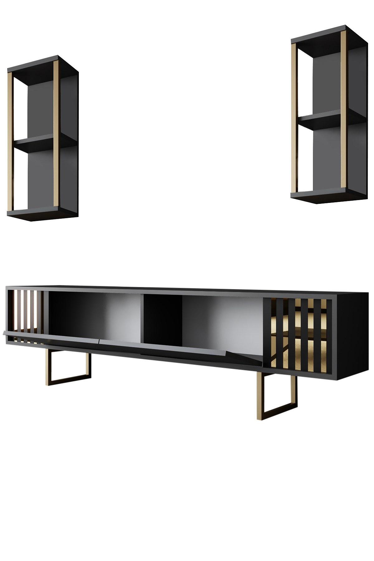 Gold Line TV cabinet Wood veneer Anthracite Black 8