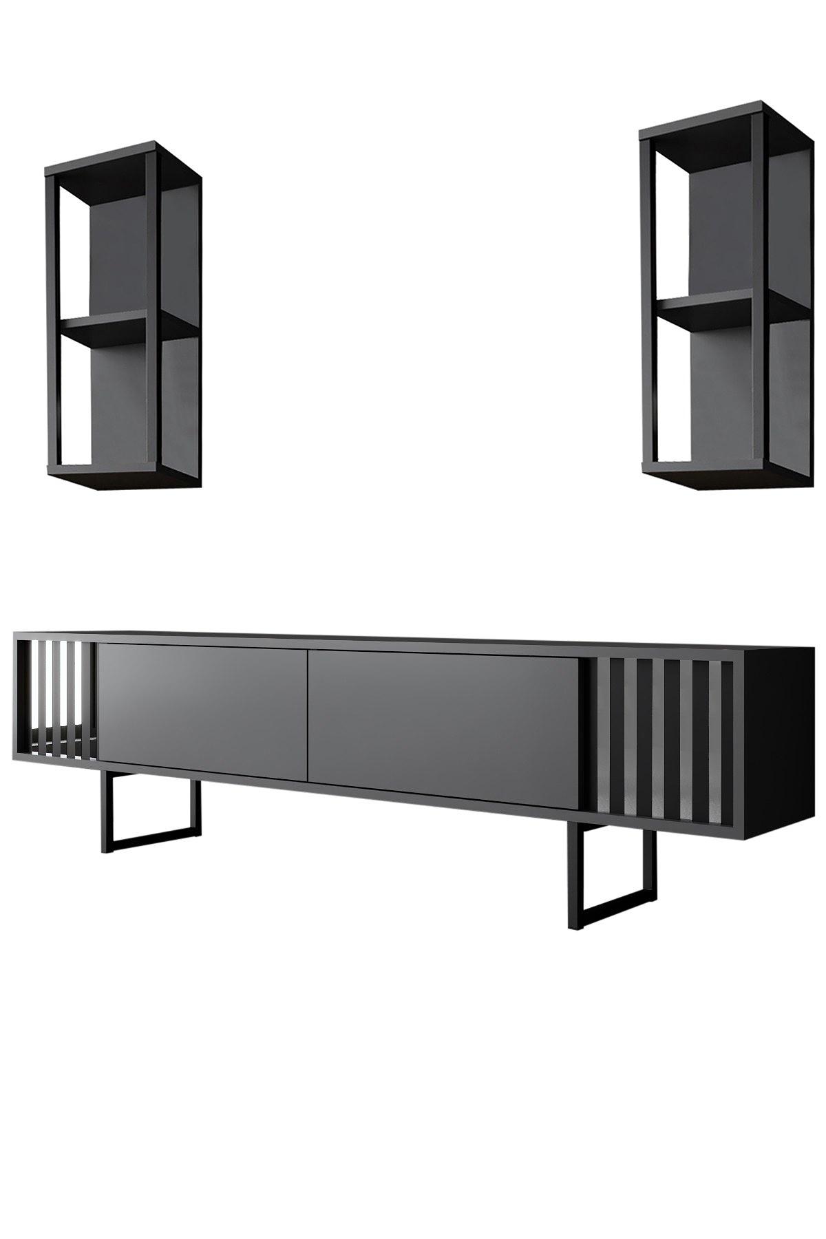 Chrome Line TV cabinet wood veneer anthracite black 6