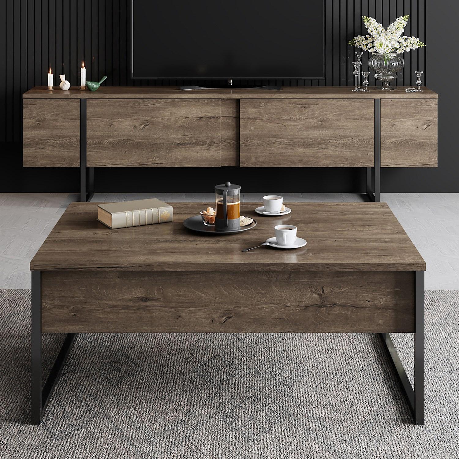 Luxe Lowboard Holzfurnier Schwarz 4