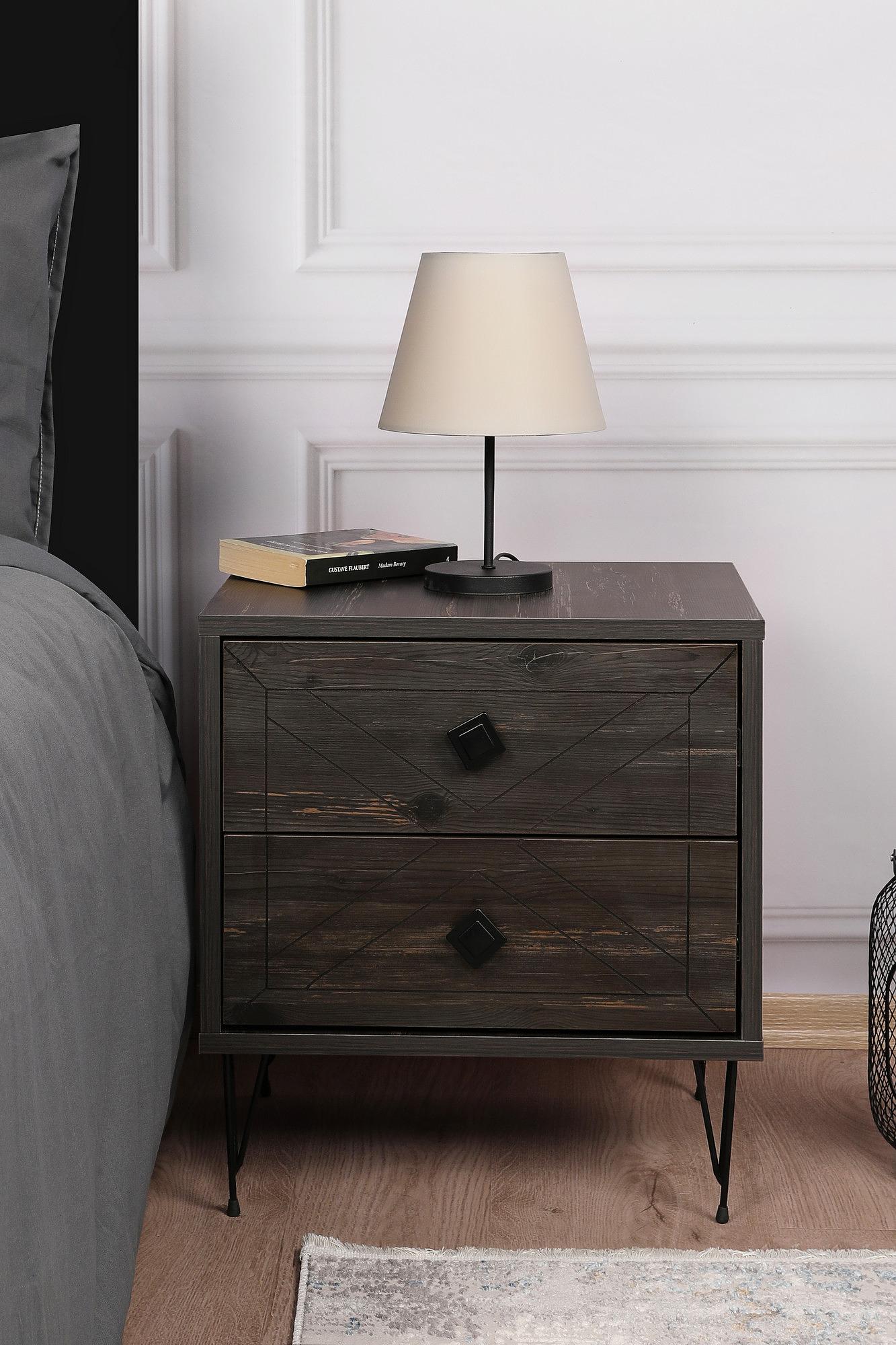 Luna Nightstand Wood Veneer Dark Brown 1