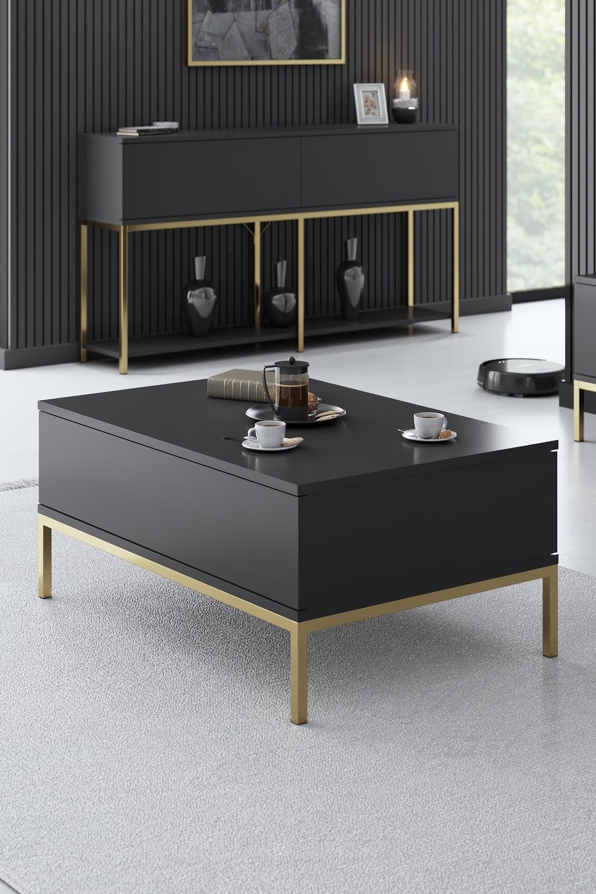 Lord Couchtisch Holzfurnier Anthrazit Gold 1