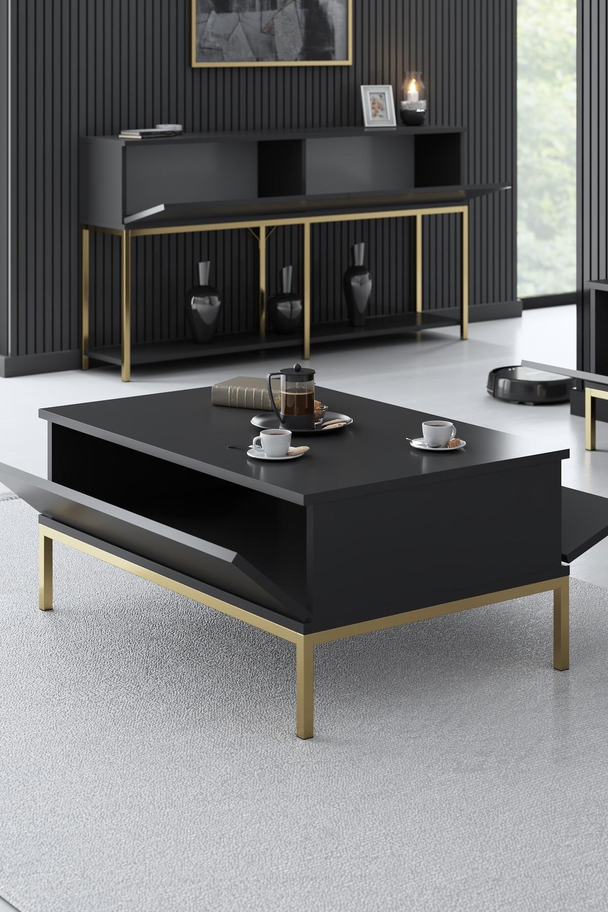 Lord Coffee Table Wood Veneer Anthracite Gold 2