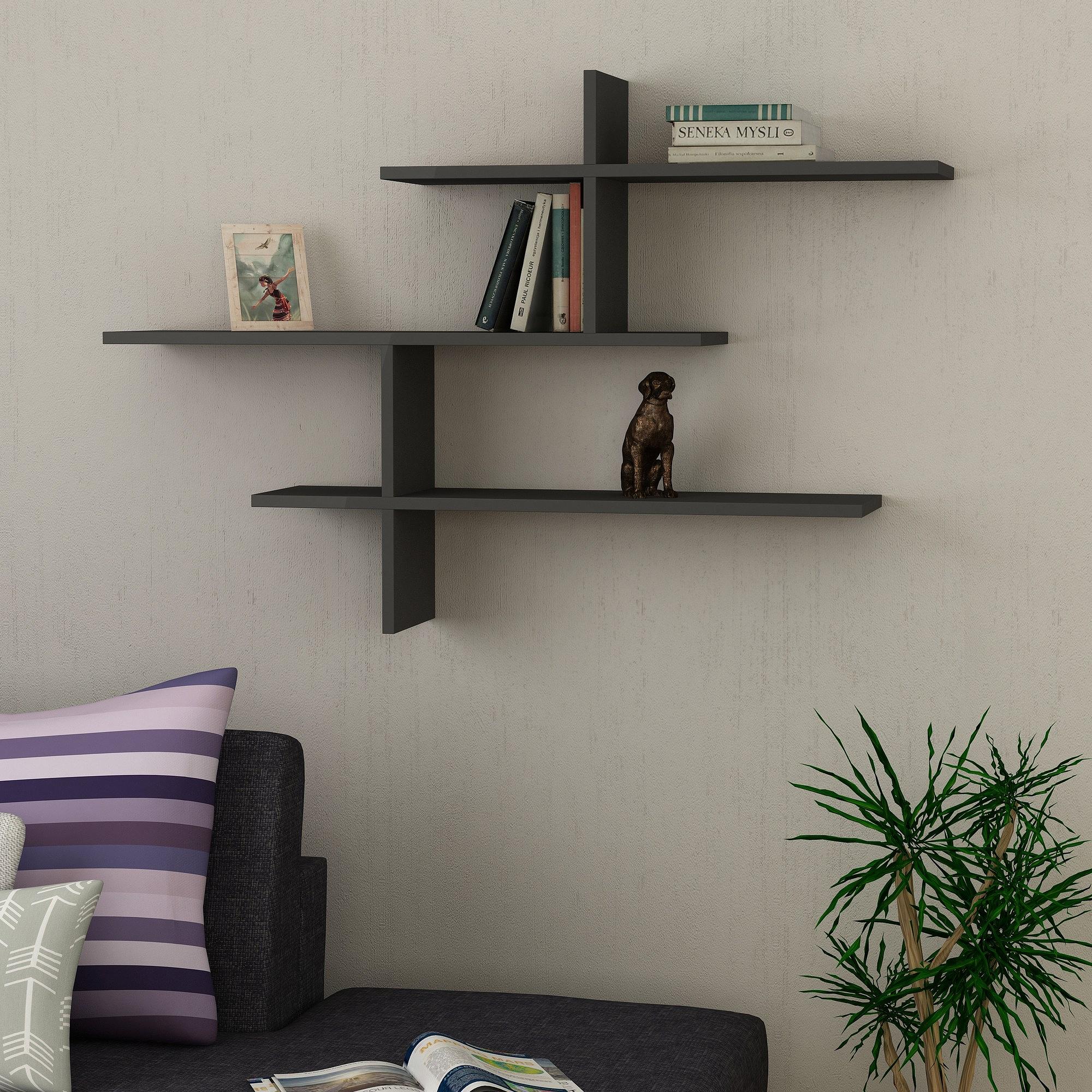 Leo Wall shelf Wood veneer Anthracite 1