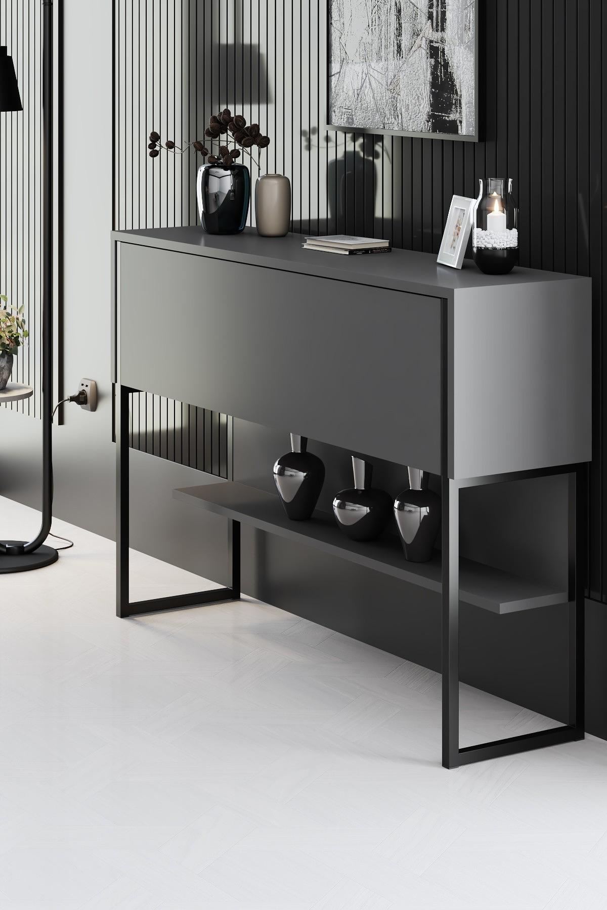 Luxe Sideboard Holzfurnier Schwarz Anthrazit 2