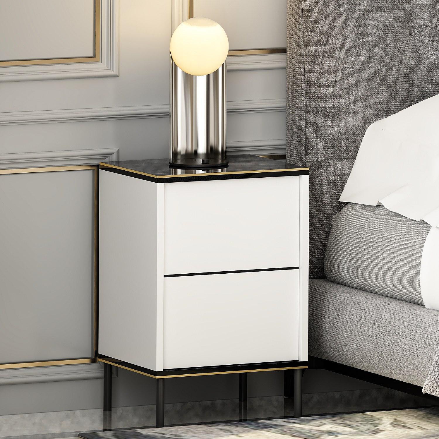 Imaj Nachttisch Holzfurnier Weiß Schwarz Gold 1