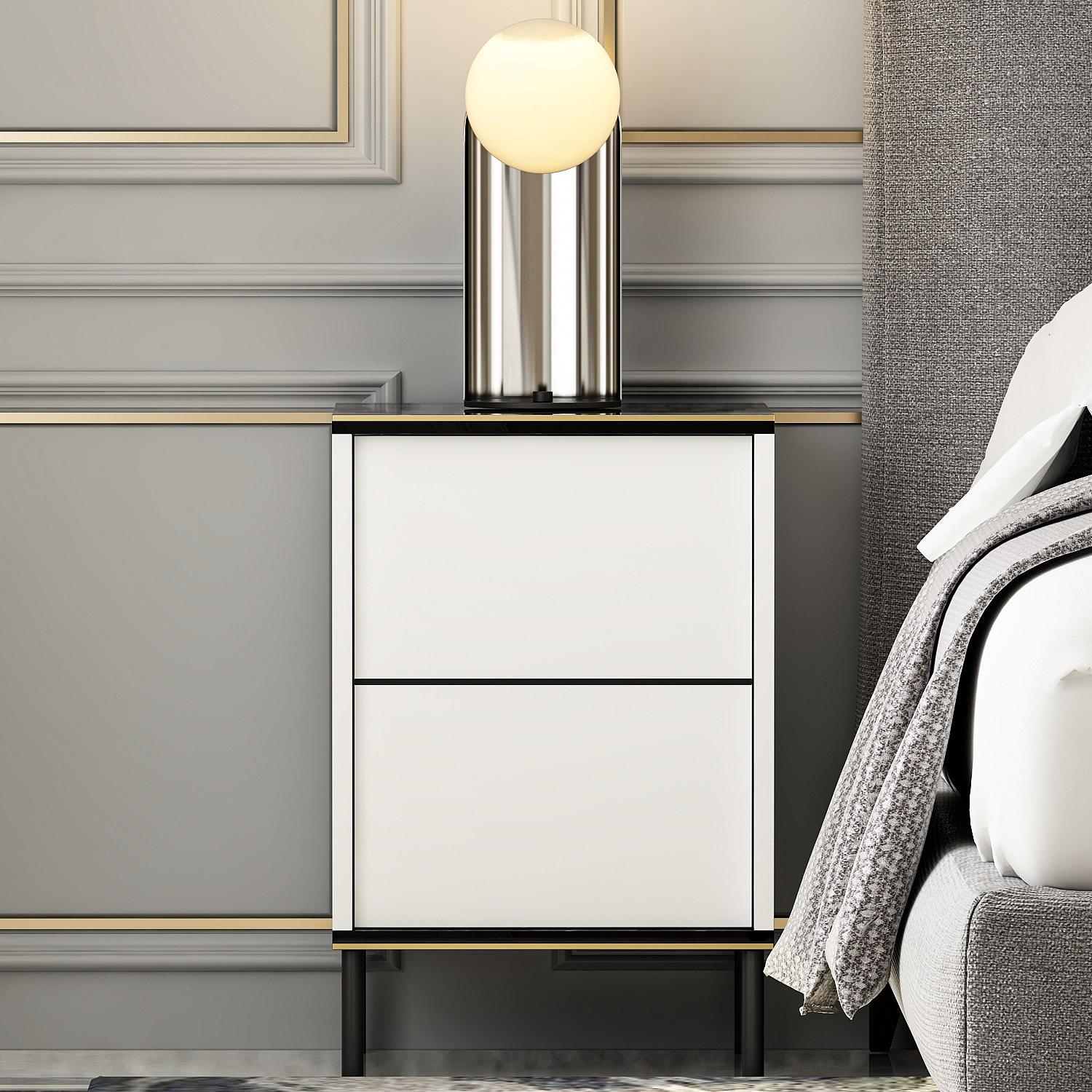 Imaj Nachttisch Holzfurnier Weiß Schwarz Gold 2