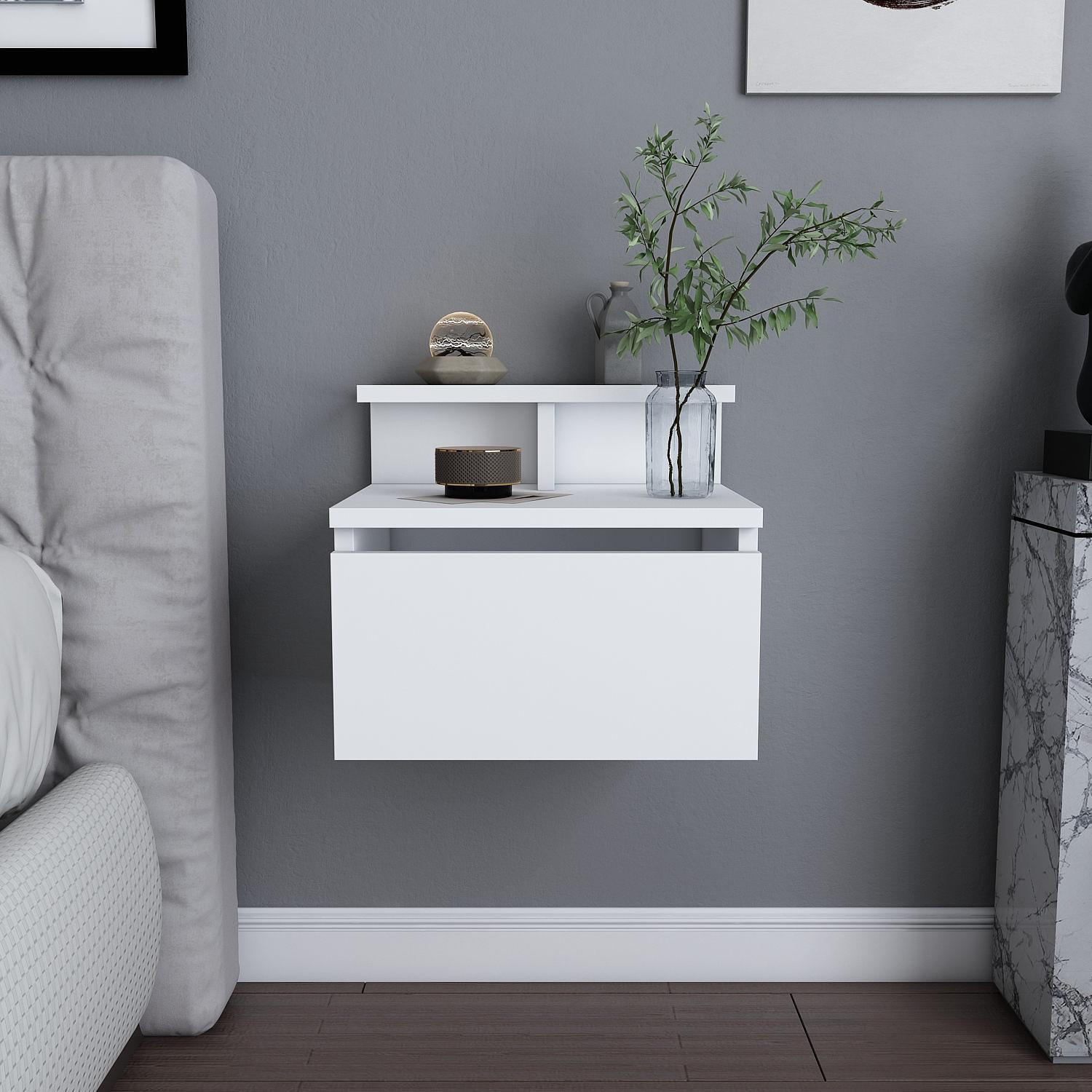 Alice Bedside Table Wood Veneer White 1