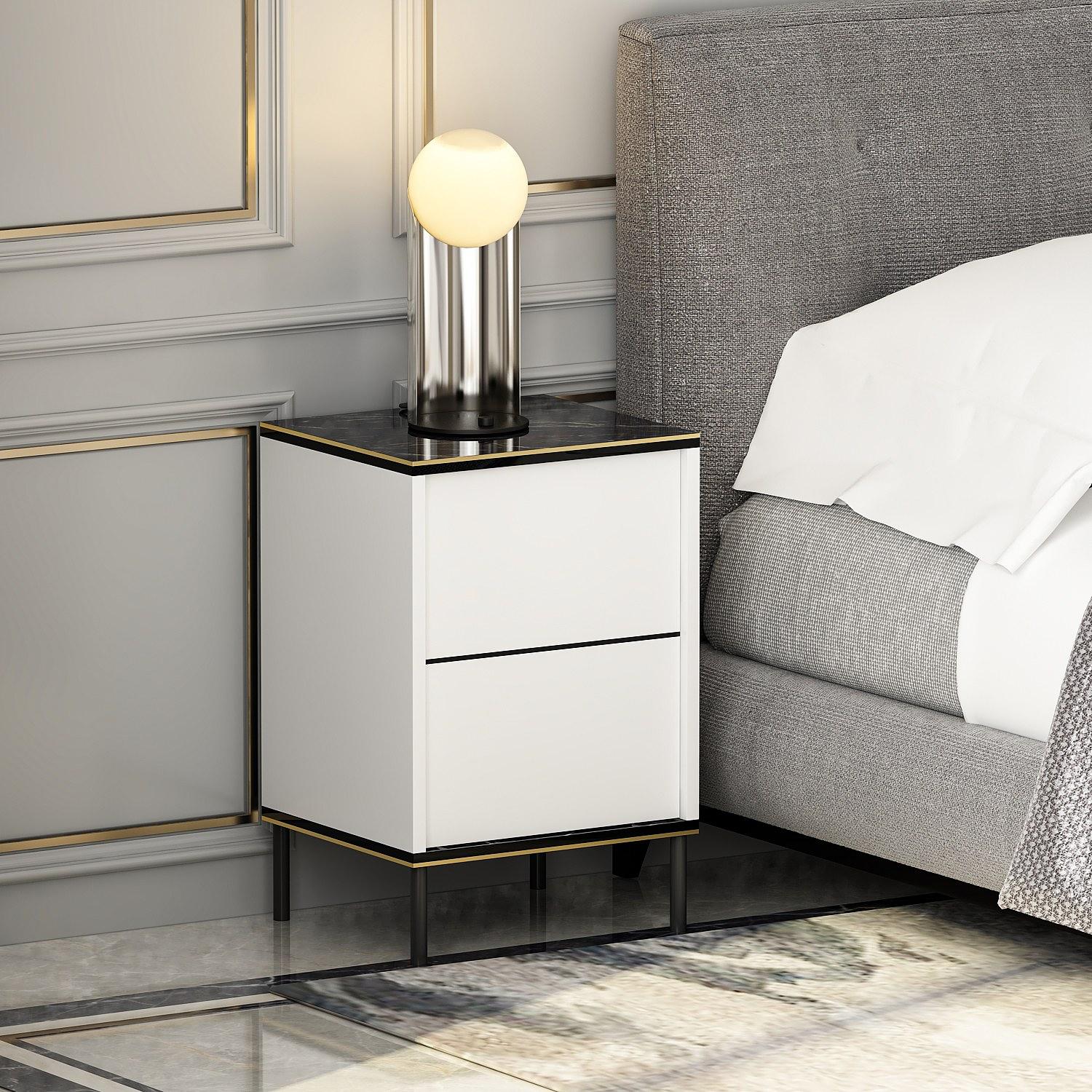 Imaj Nachttisch Holzfurnier Weiß Schwarz Gold 3