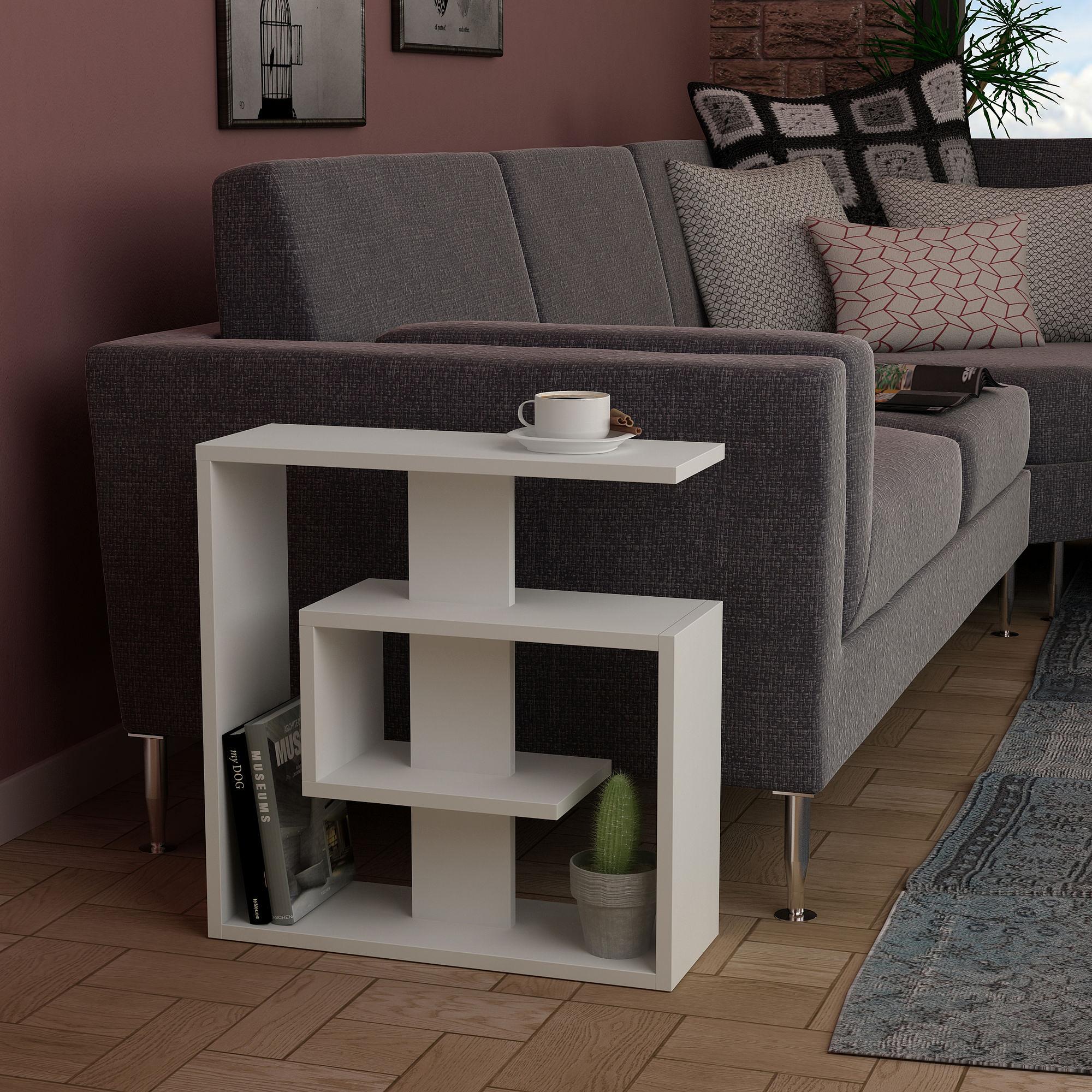 Saly Beistelltisch Holzfurnier Weiß 1