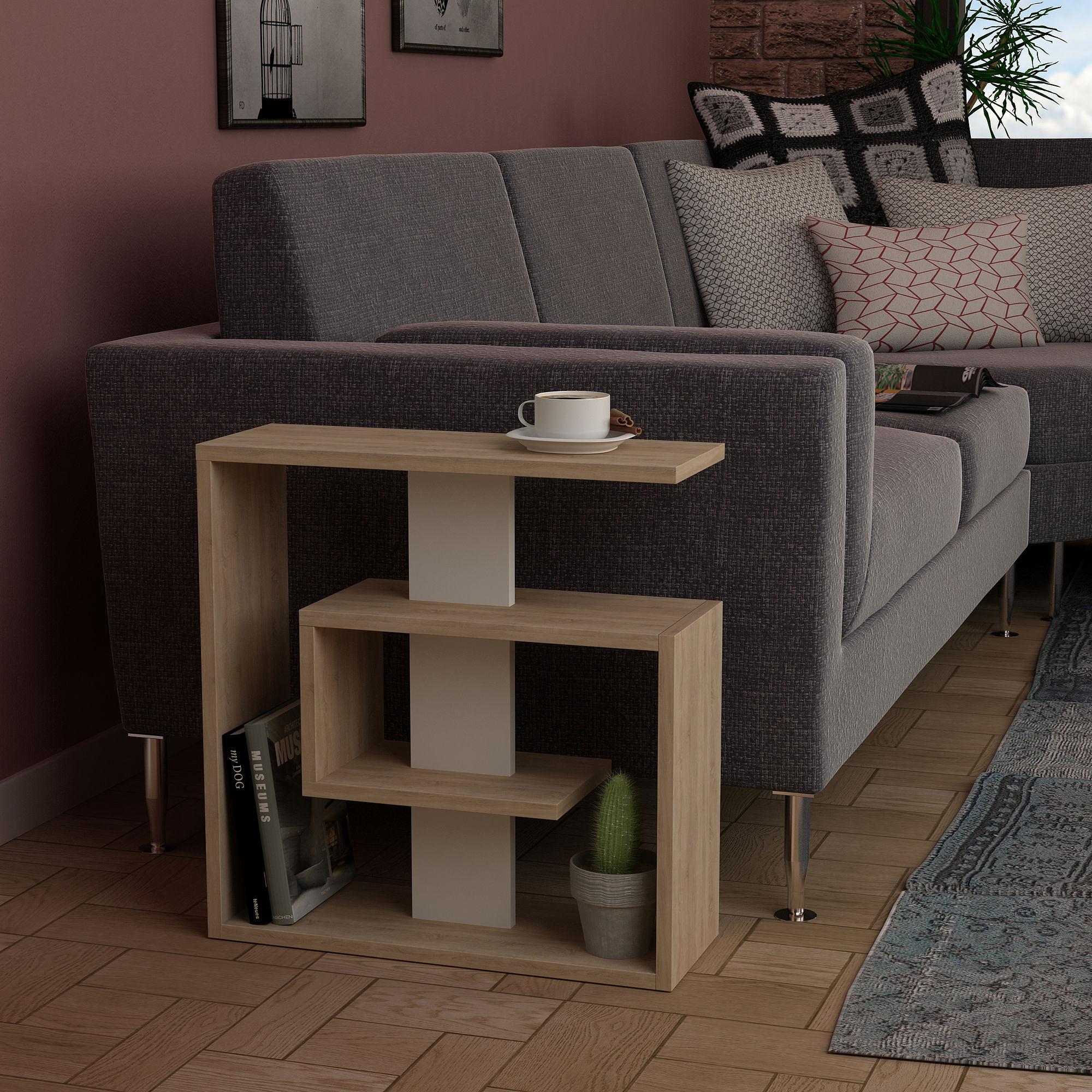 Saly Beistelltisch Holzfurnier Weiß 1