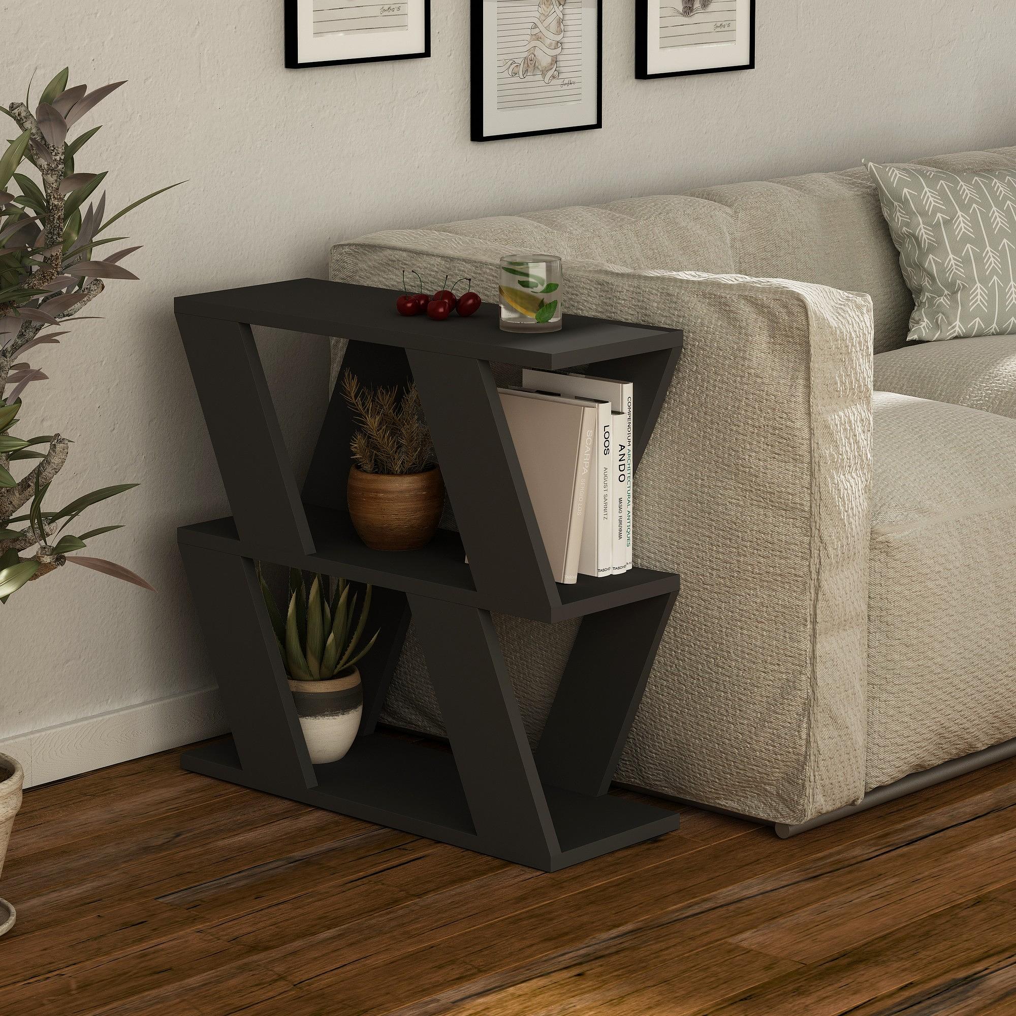 Lazena Beistelltisch Holzfurnier Anthrazit 1
