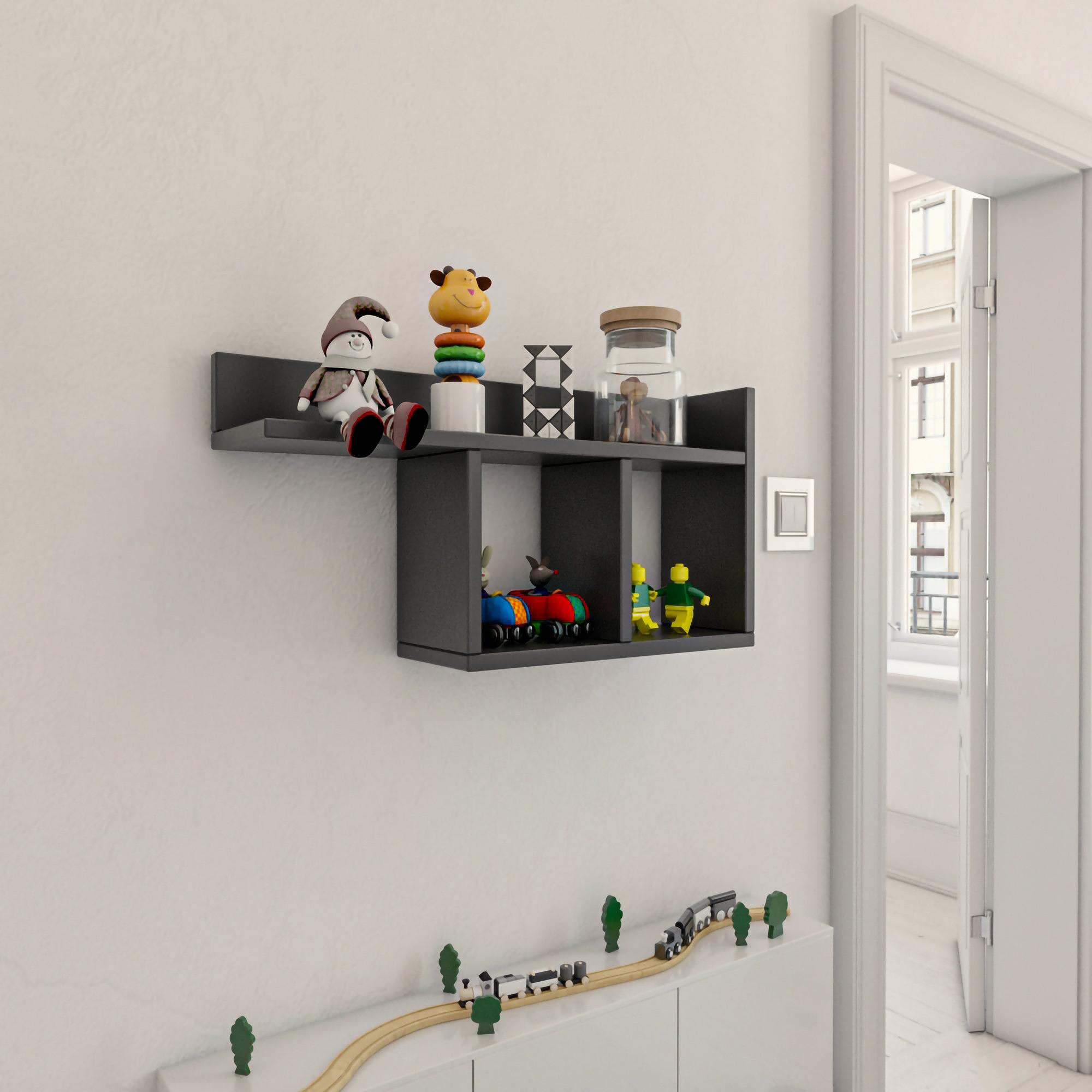Room Wall shelf Wood veneer Anthracite 1