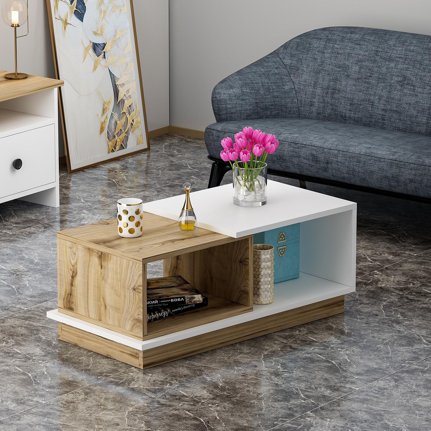 Viyana Couchtisch Holzfurnier Weiß 1