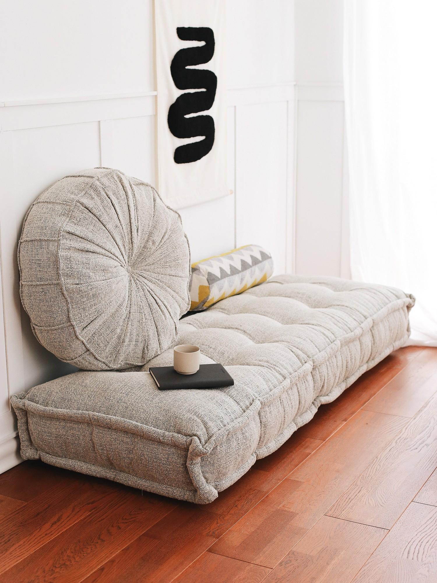 Boho Woven Seat Cushion Teddy Grey 1