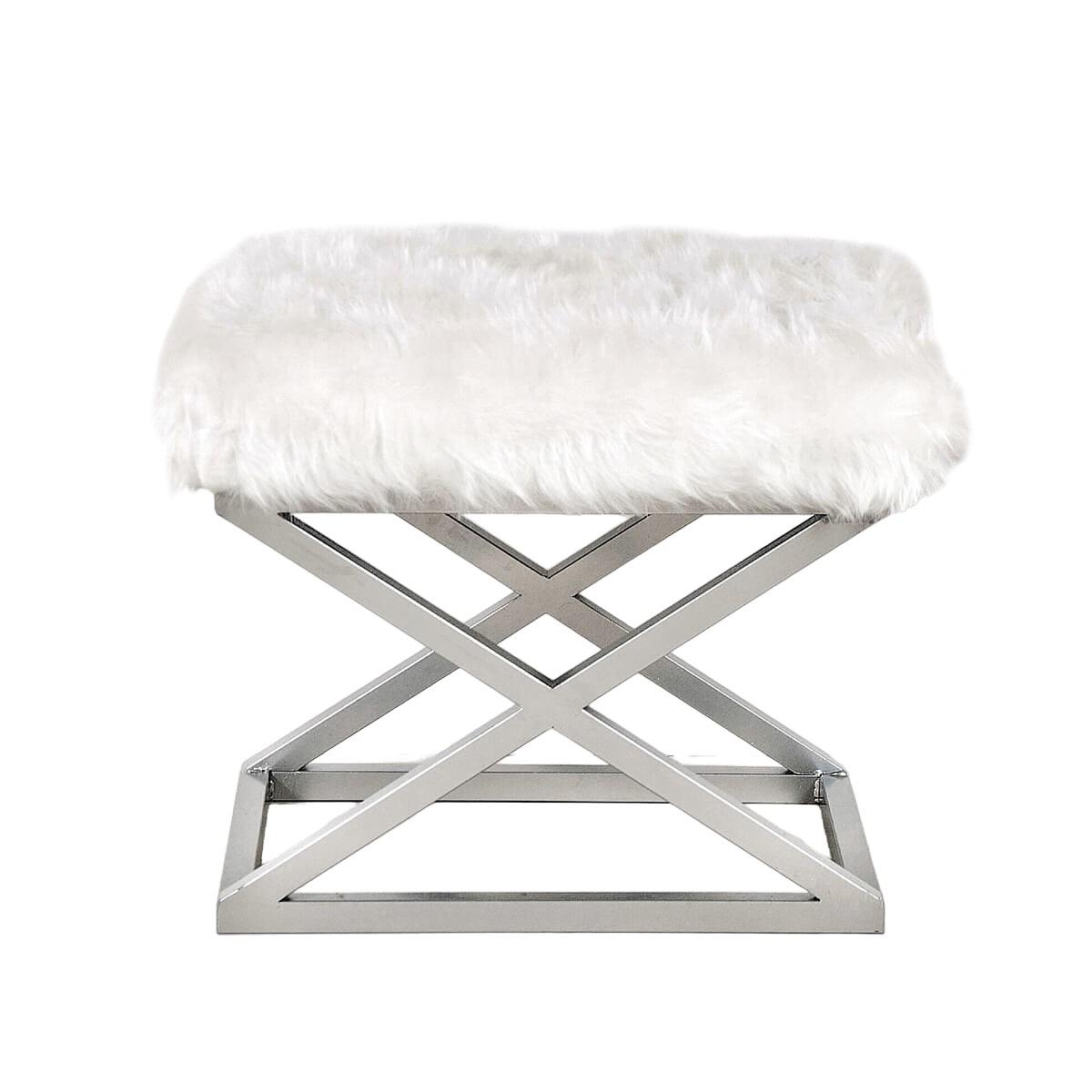 Capraz Plush Pouf Silver White 2