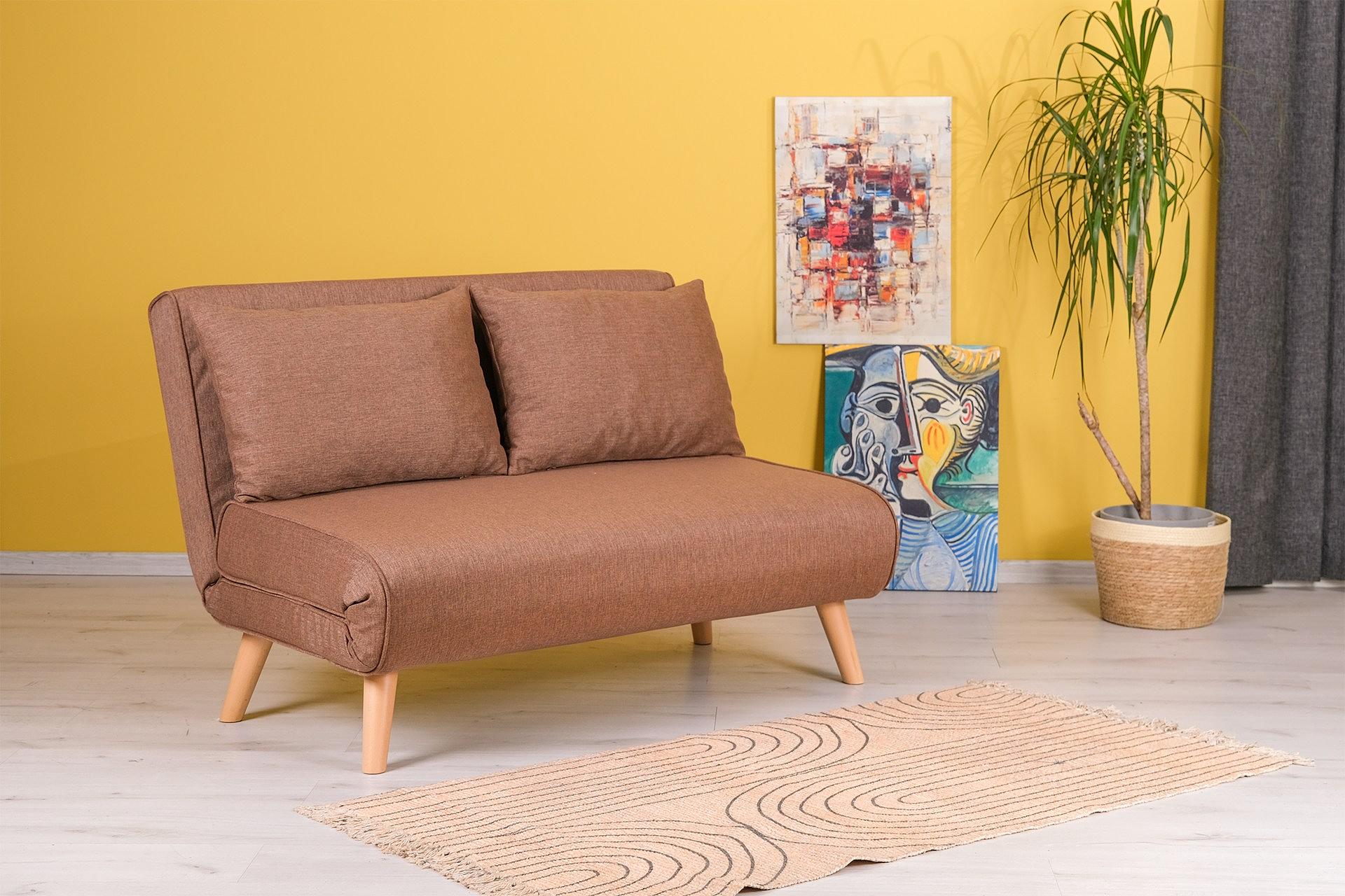 Fold-out sofa bed 2-seater brown 1