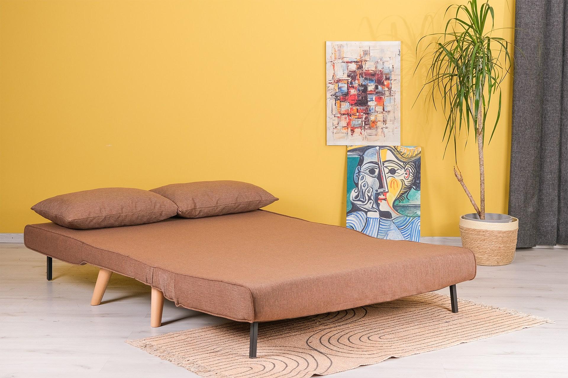 Fold-out sofa bed 2-seater brown 3