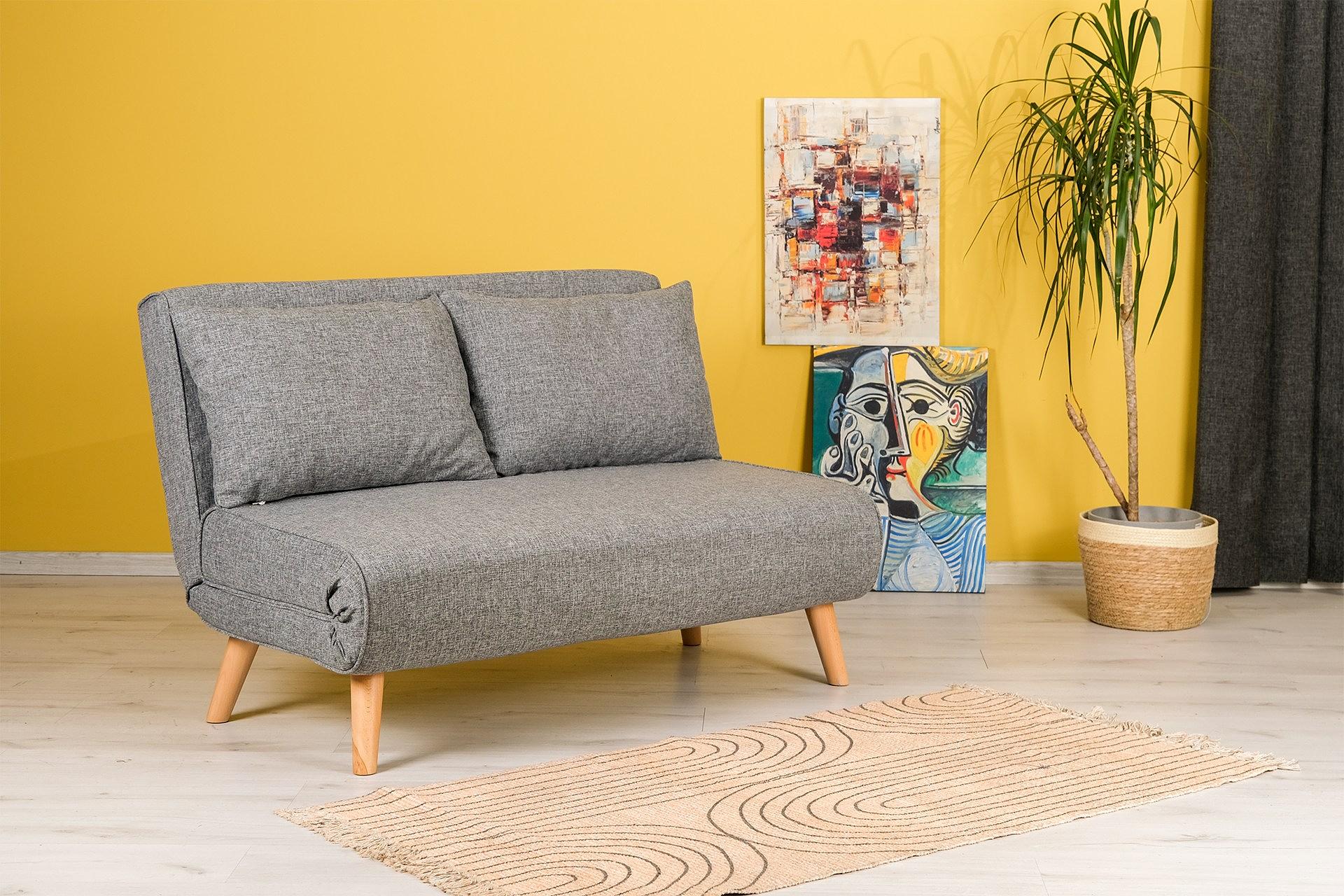 Foldable sofa bed 2-seater light grey 1