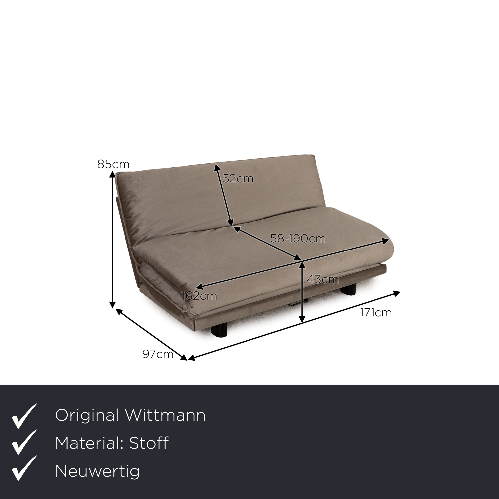 Colli Schlafsofa 2-Sitzer Stoff Grau Neubezug 1