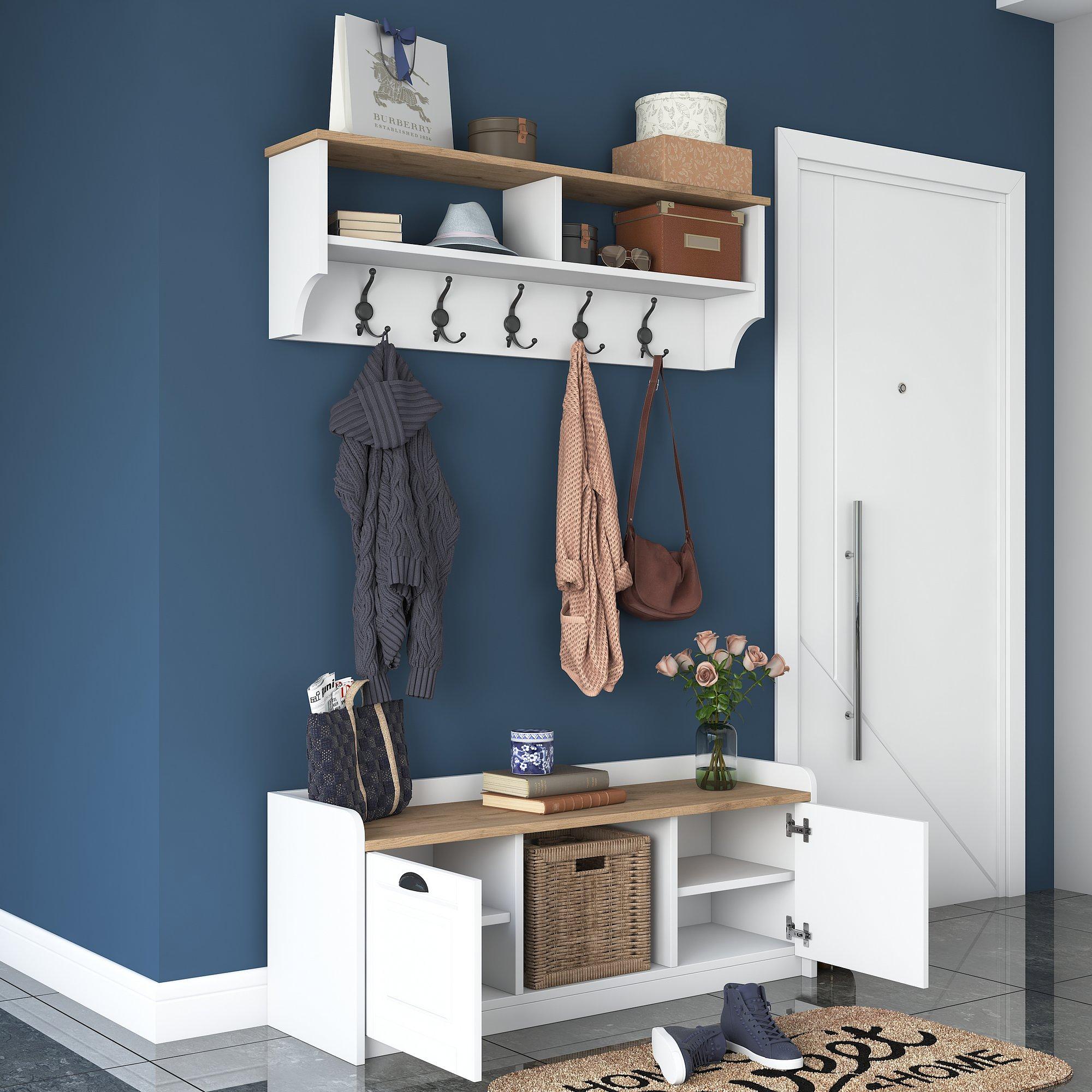 P2 Garderobe Holzfurnier Weiß 7