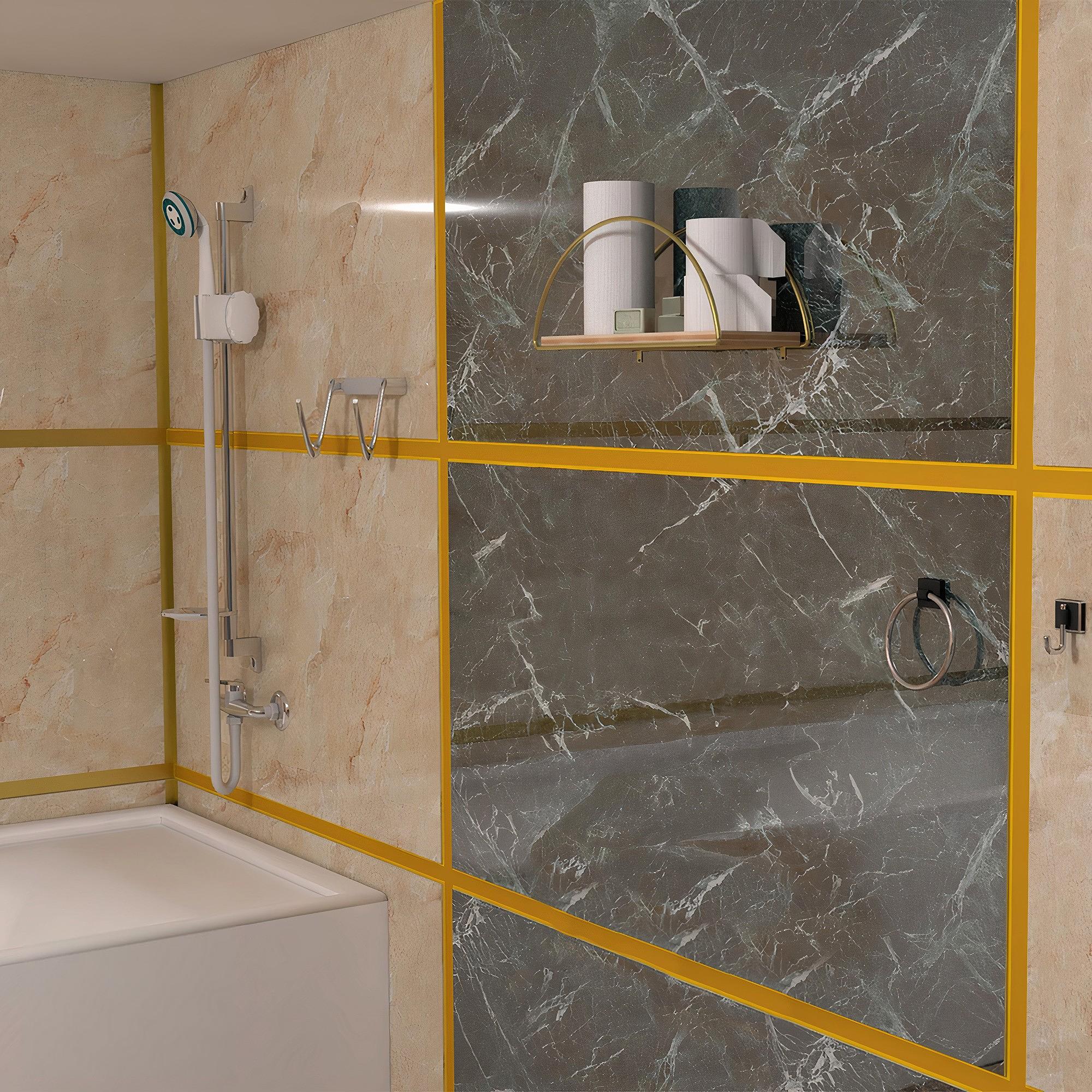 Dekoratif Wandregal Holzfurnier Gold Braun 3