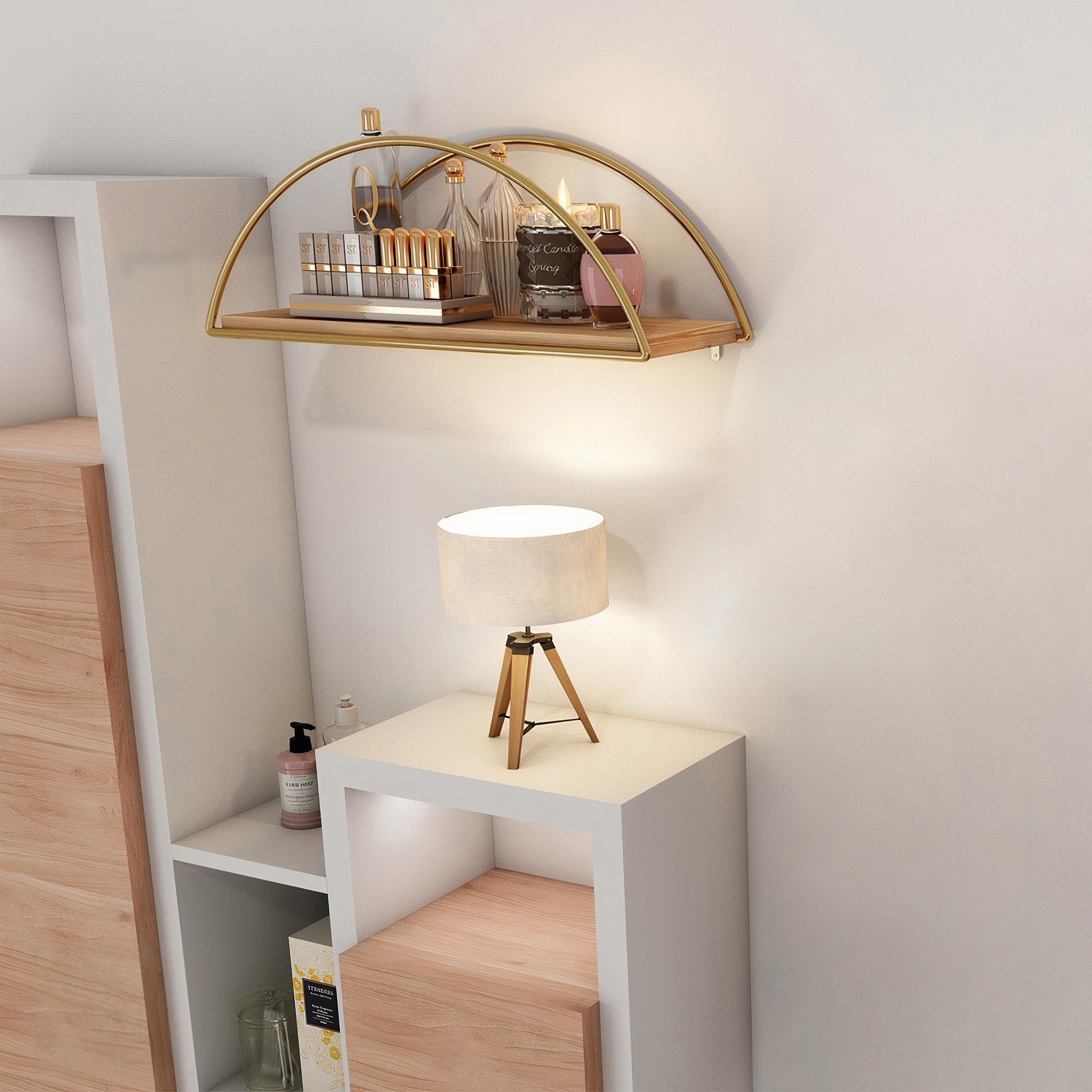 Dekoratif Wandregal Holzfurnier Gold Braun 4