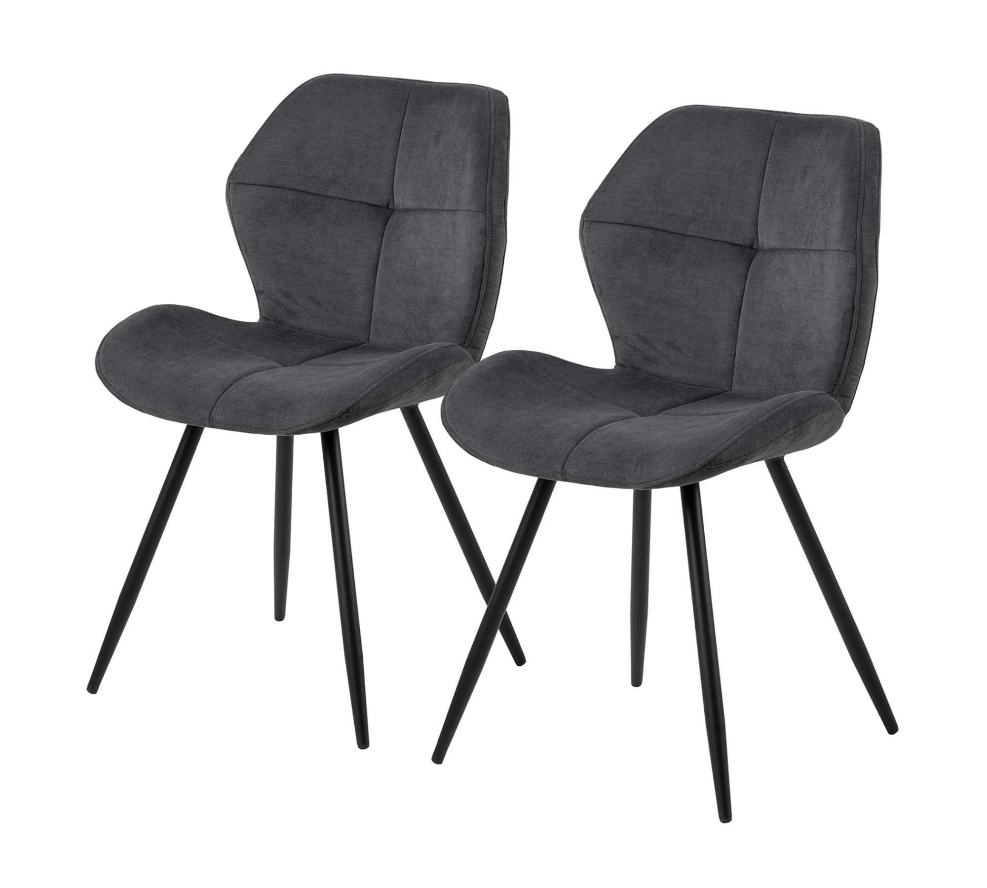 2x Polsterstuhl Metall Webstoff Schwarz Grau 0