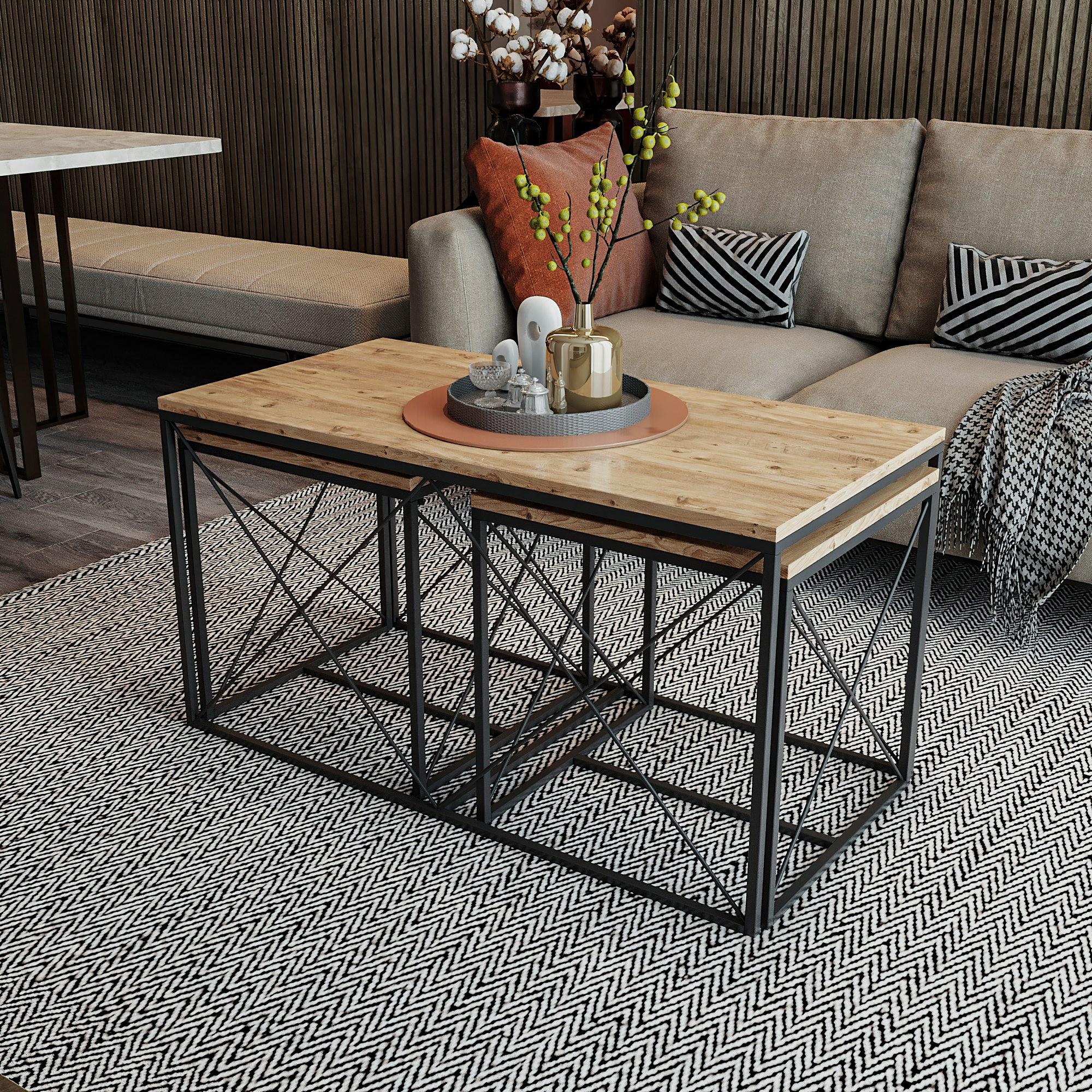 Defne Couchtisch Set Holzfurnier Schwarz 0