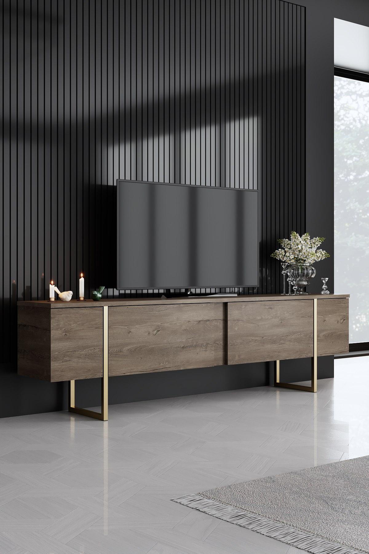 Luxe Wohnzimmermöbel-Set Holzfurnier Gold 2