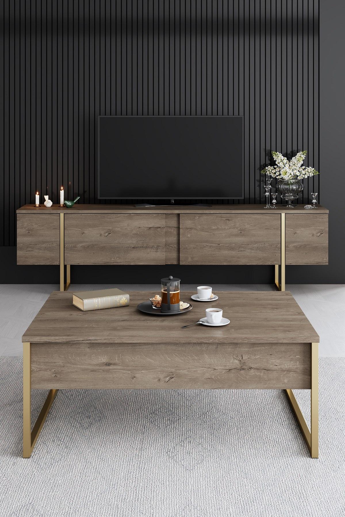 Luxury Living Room Furniture Set Wood Veneer Gold 5