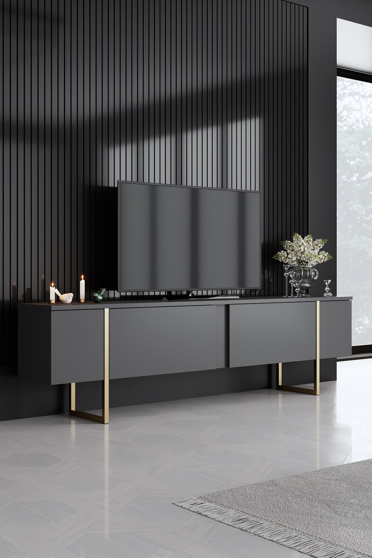 Luxury living room furniture set wood veneer anthracite gold 2