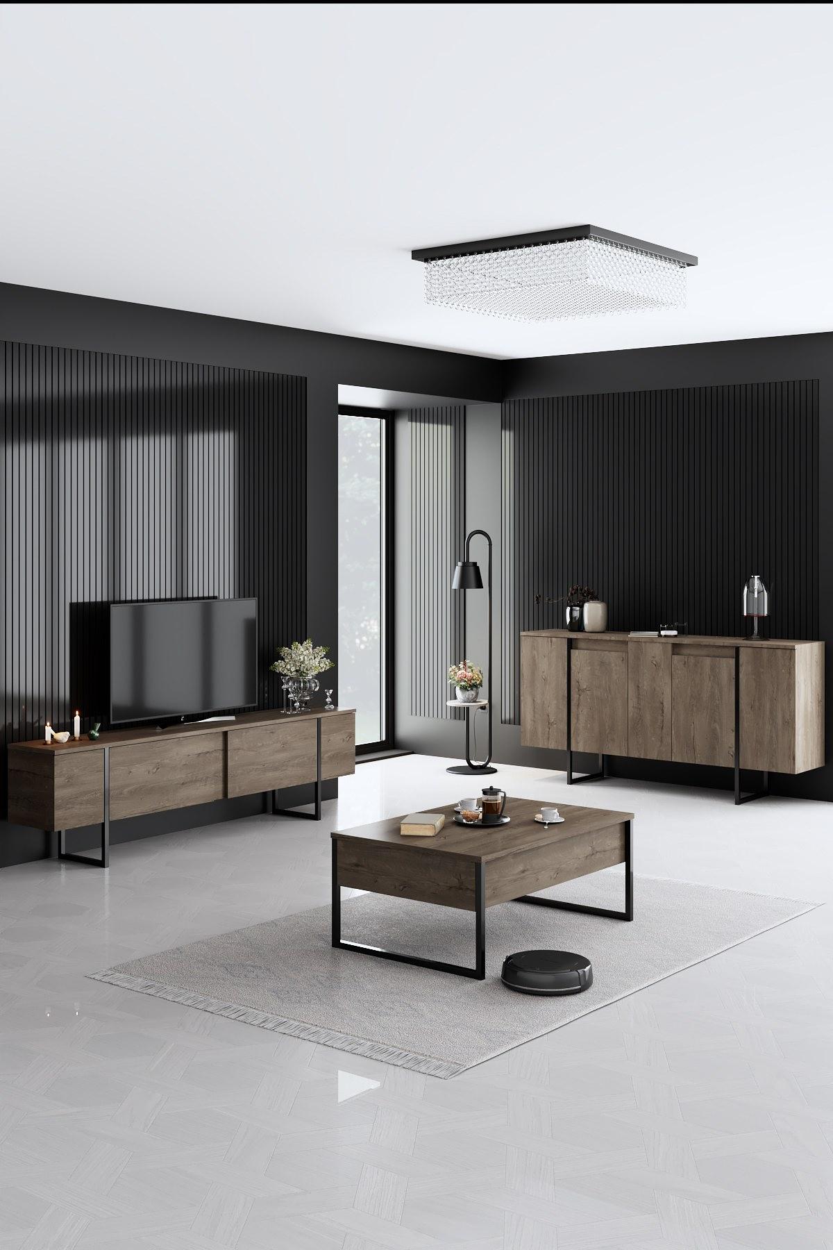 Luxury Living Room Furniture Set Wood Veneer Black 0