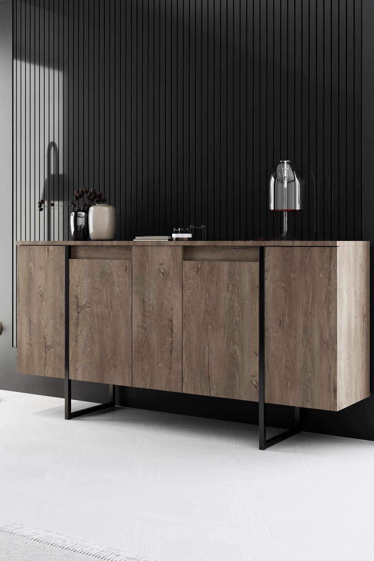 Luxury Living Room Furniture Set Wood Veneer Black 3
