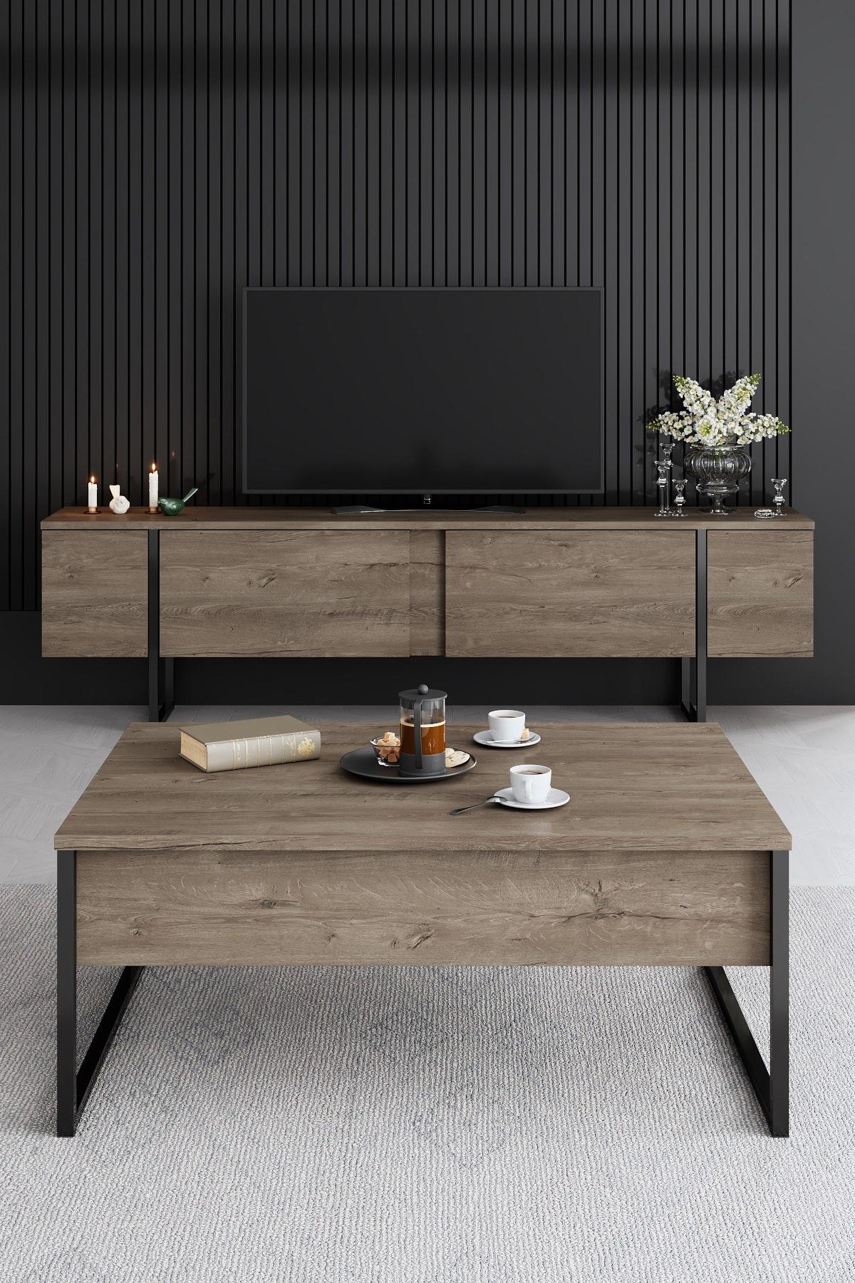 Luxe Wohnzimmermöbel-Set Holzfurnier Schwarz 5
