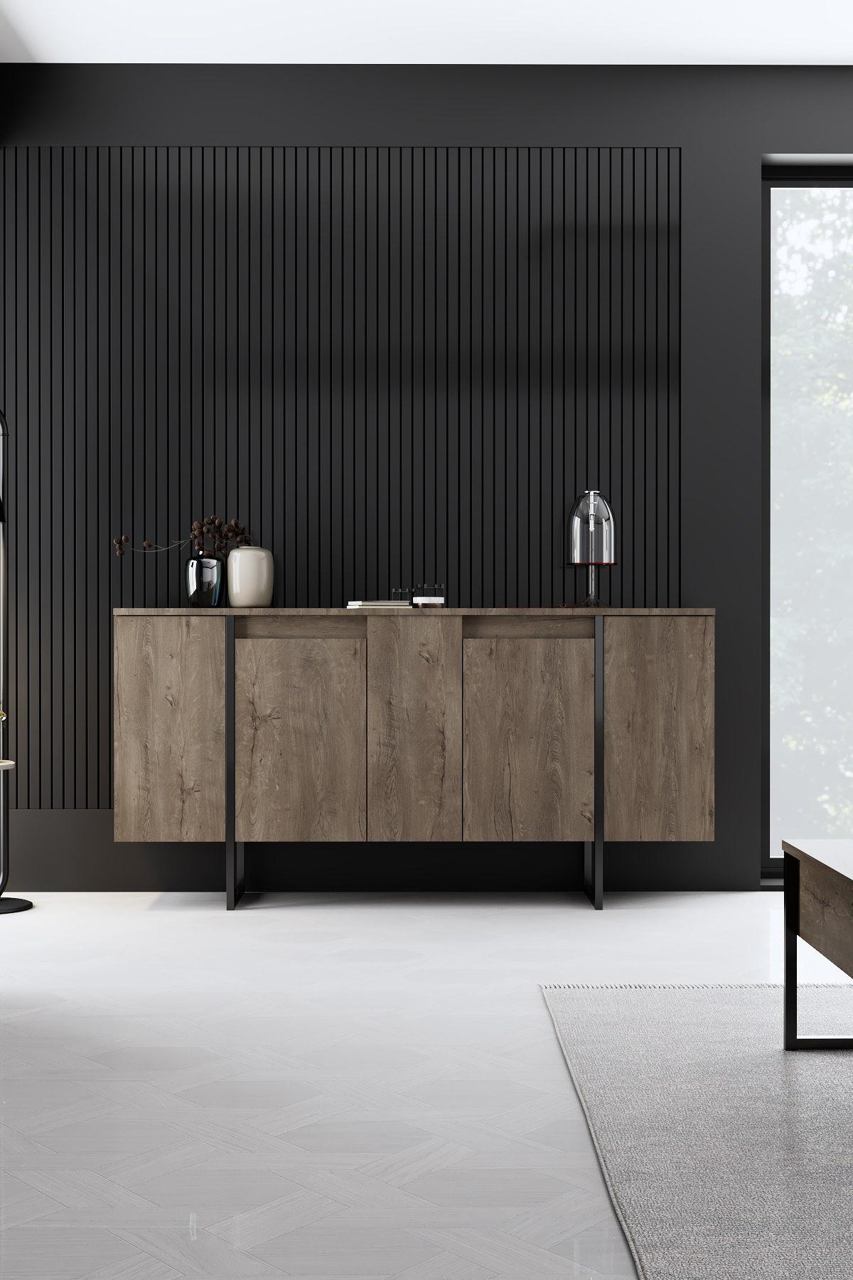Luxury Living Room Furniture Set Wood Veneer Black 6