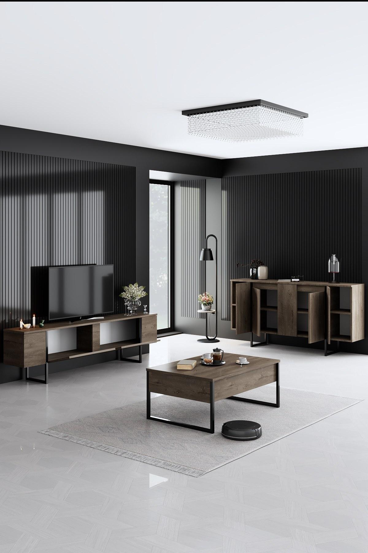 Luxe Wohnzimmermöbel-Set Holzfurnier Schwarz 8