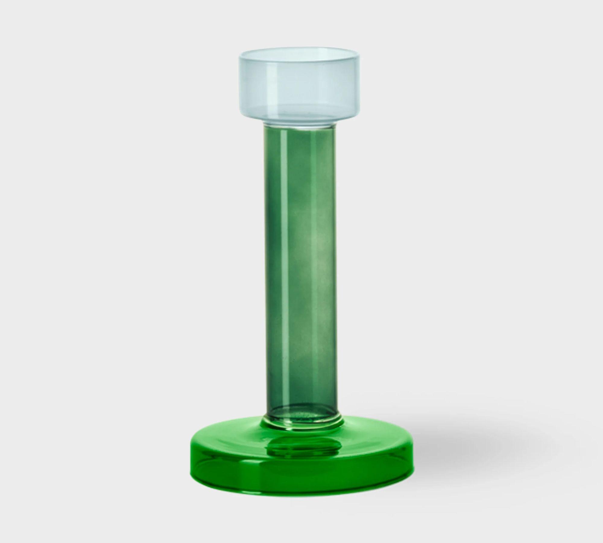 Bole Candle Holder Middle Glass Green-Blue 0